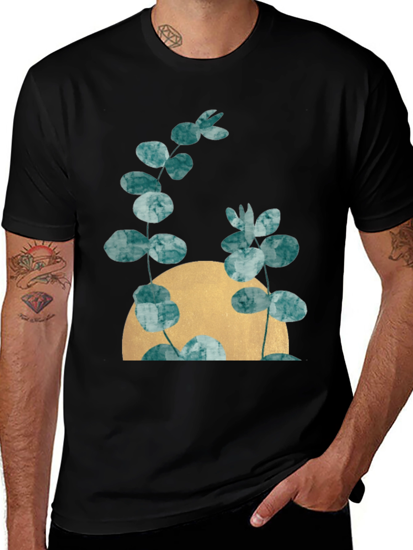 Variant 12 of Botanical Moon Black T-Shirt - Modern Nature Tee