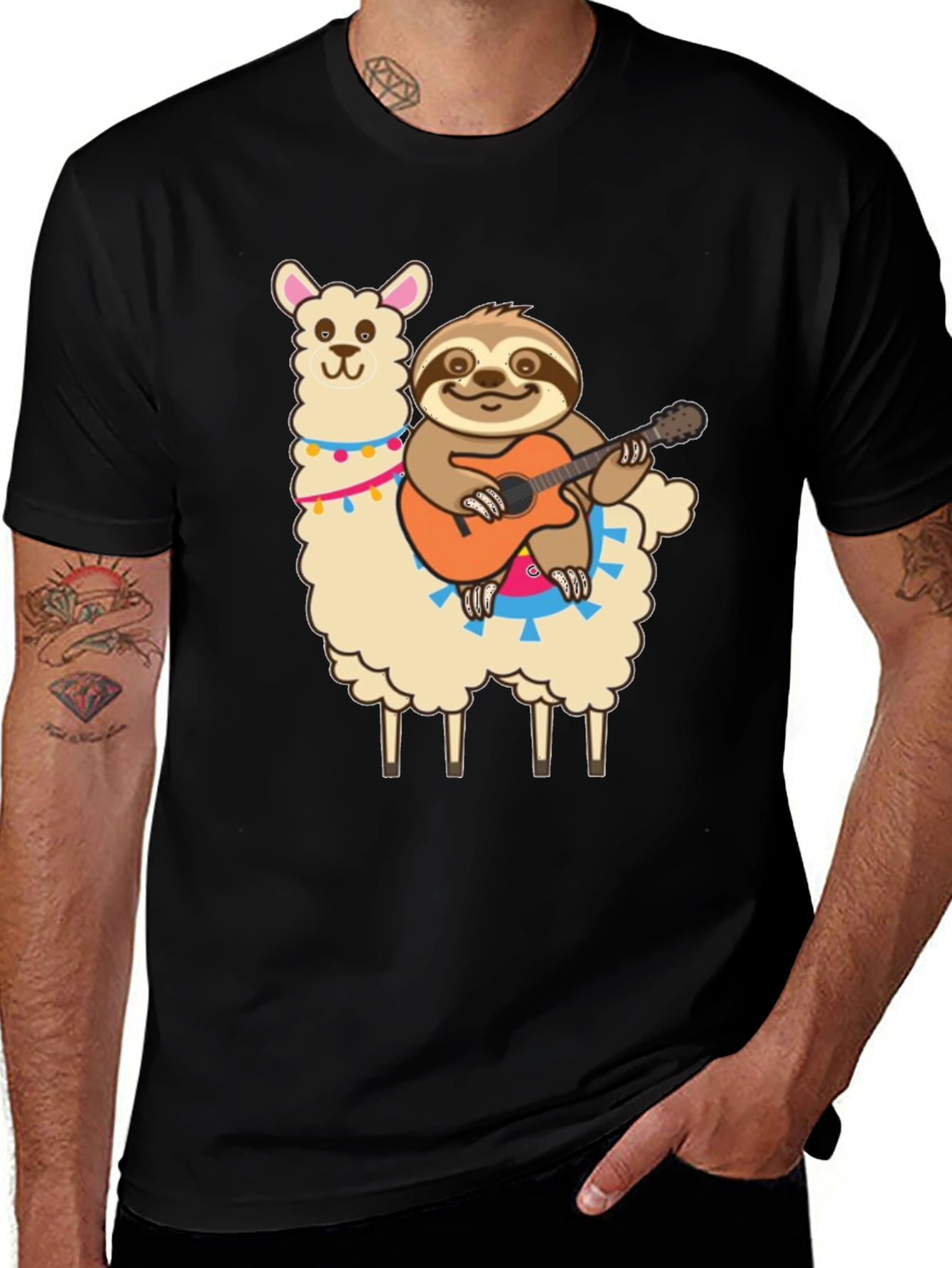 Variant 21 of Llama & Sloth Guitar T-Shirt