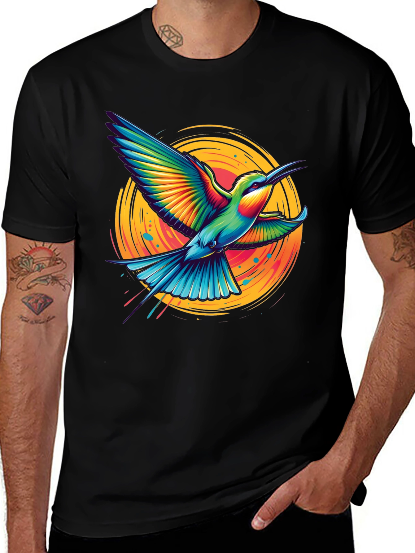 Variant 19 of Vibrant Bird Graphic Tee - Black Cotton Blend