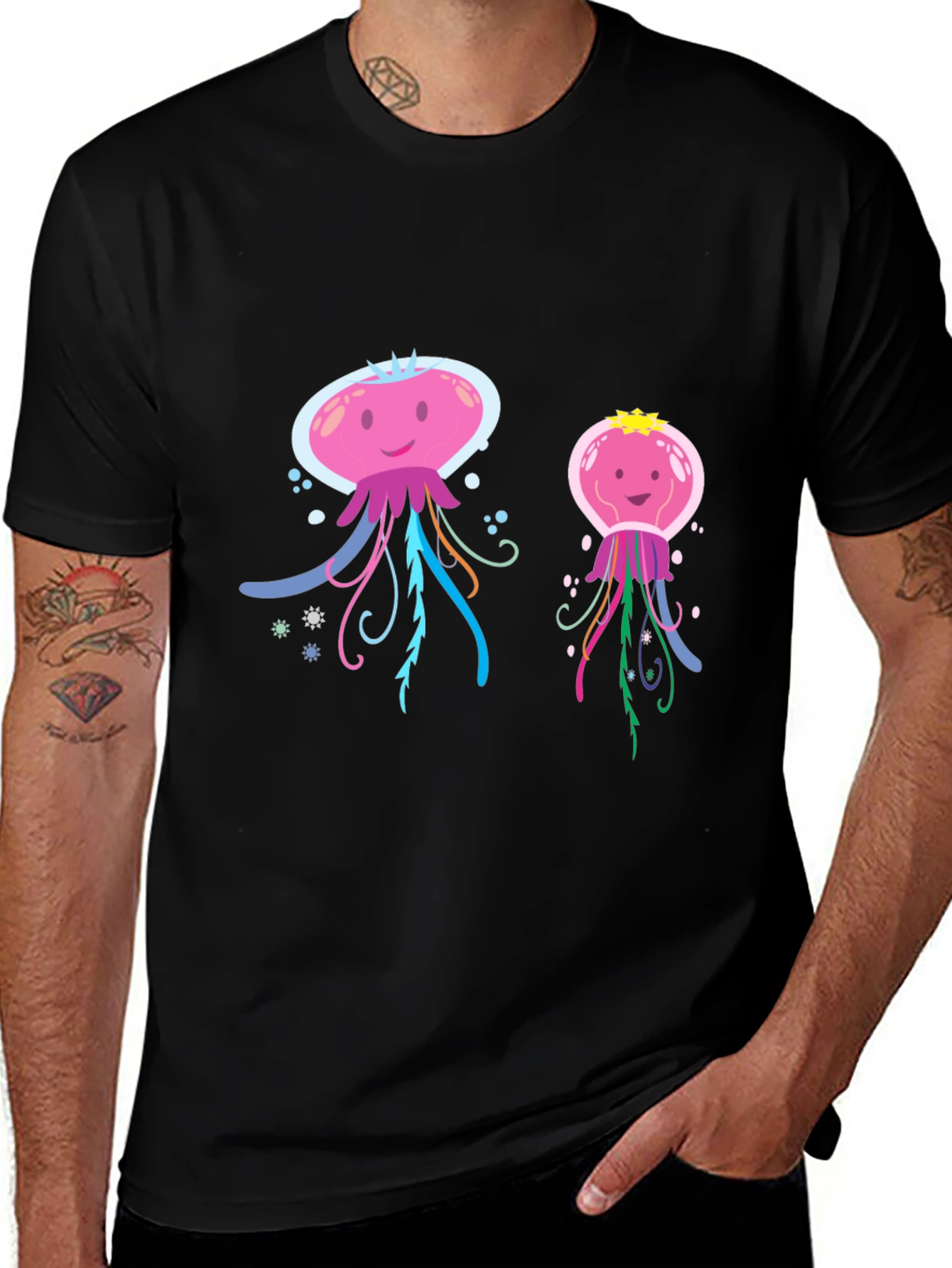 Variant 24 of Cute Jellyfish Graphic T-Shirt - Black Cotton Tee