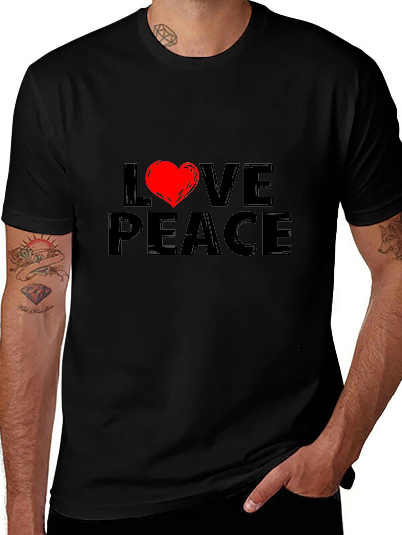 Variant 8 of Love & Peace Graphic Tee - Black Cotton Blend