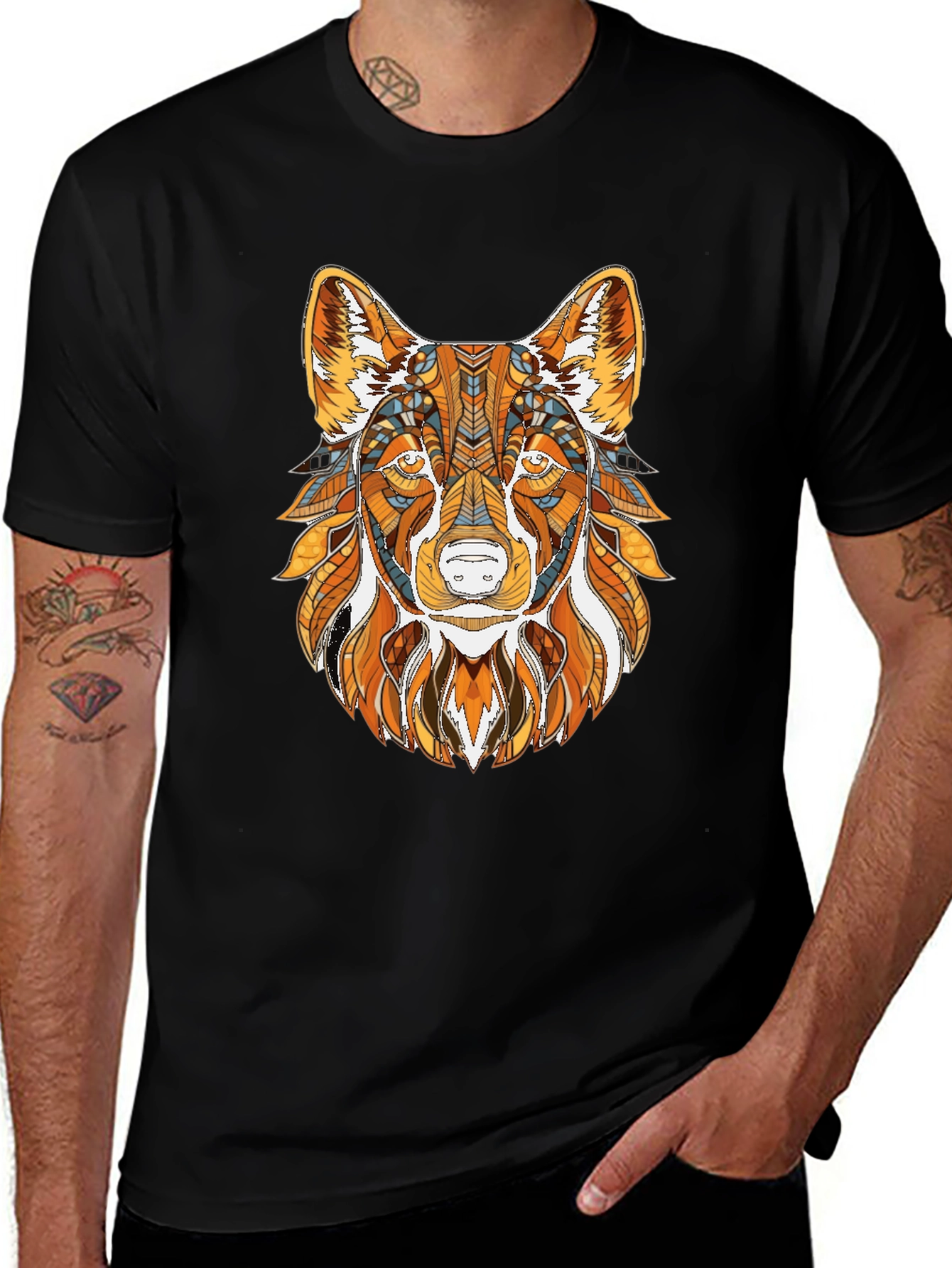 Variant 2 of Wolf Graphic Print Black T-Shirt