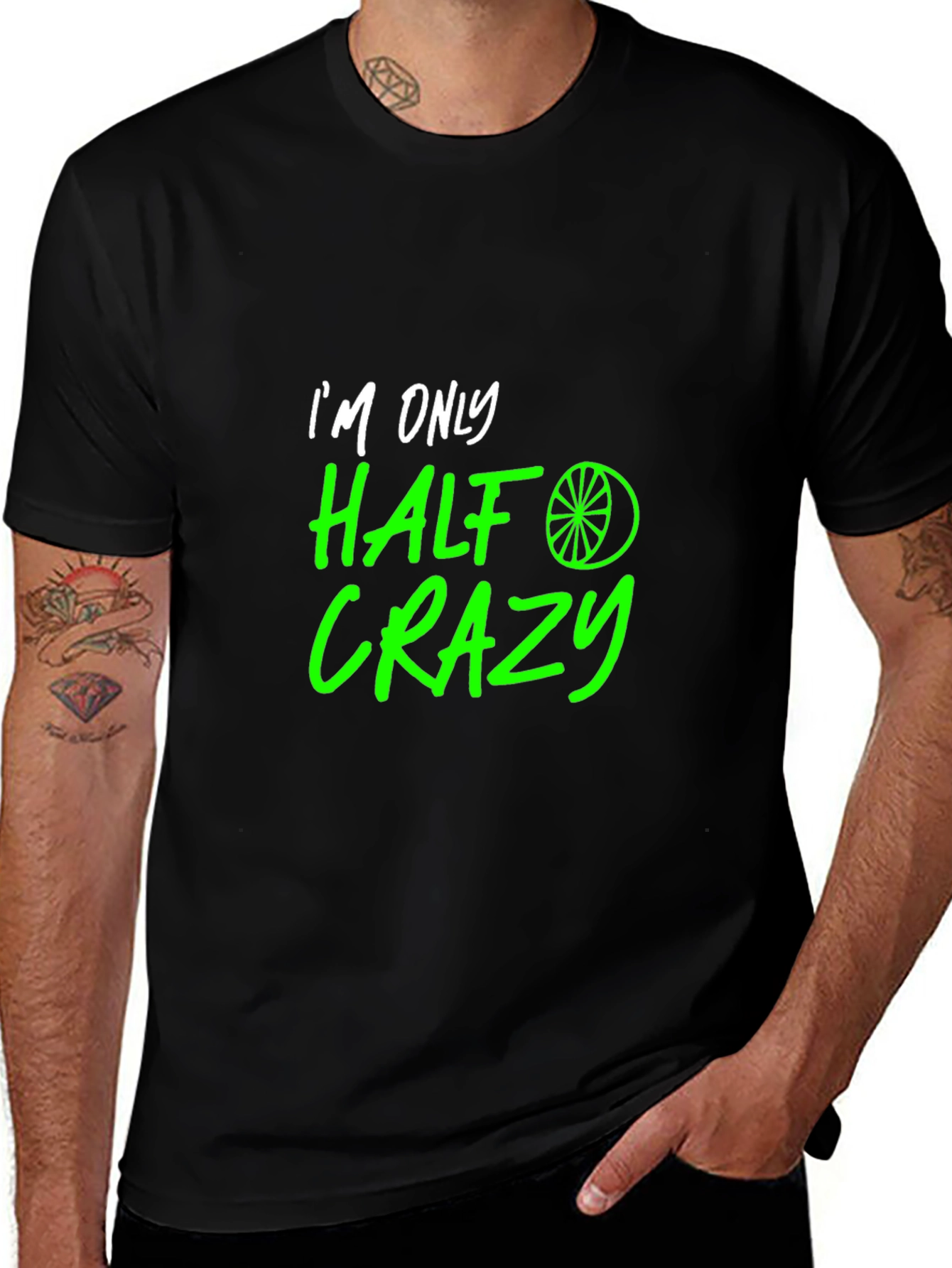 Black Half Crazy Graphic Tee - Funny Novelty T-Shirt main image