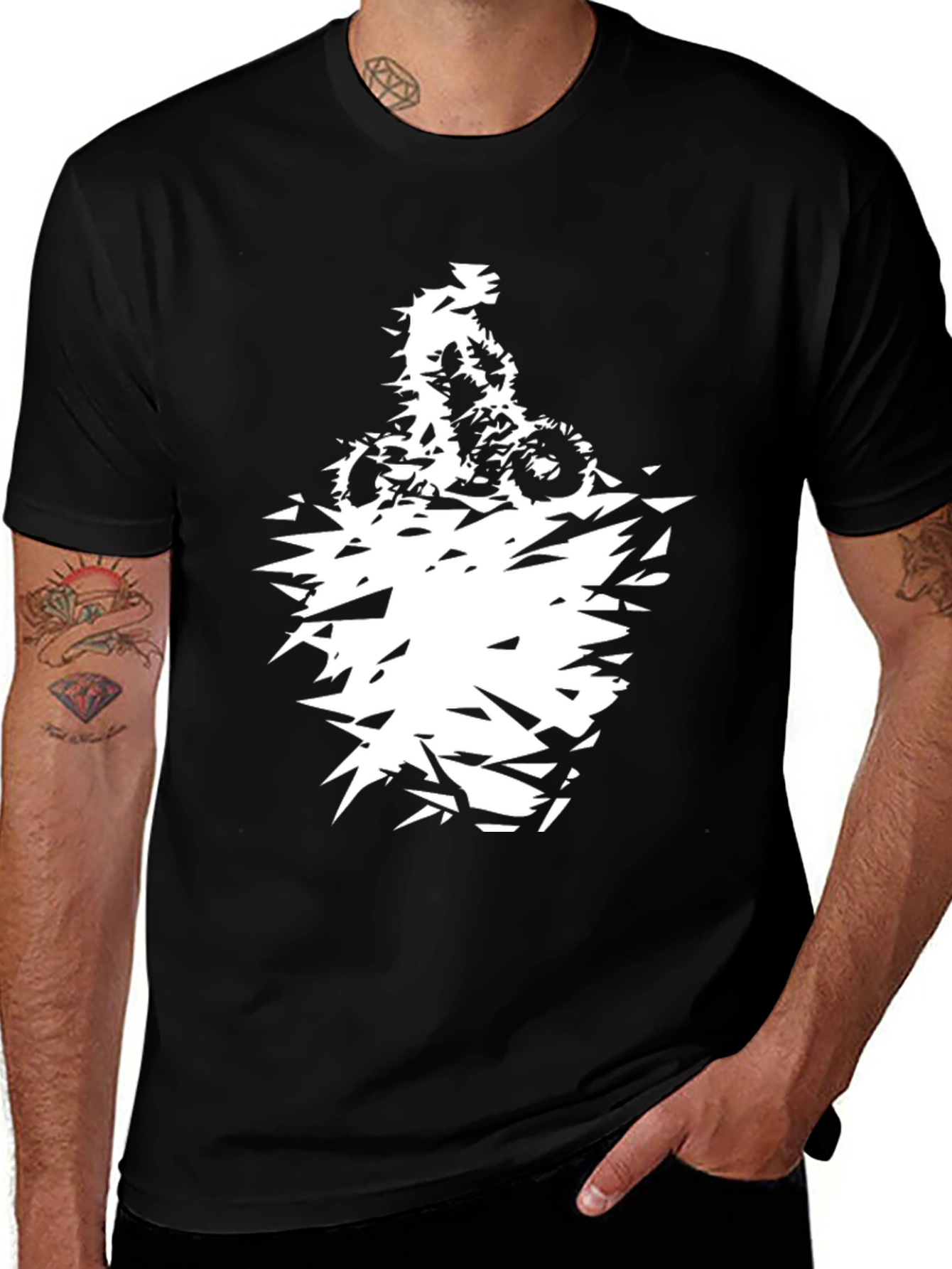 Variant 27 of Abstract Biker Graphic Tee - Black Cotton Casual T-Shirt