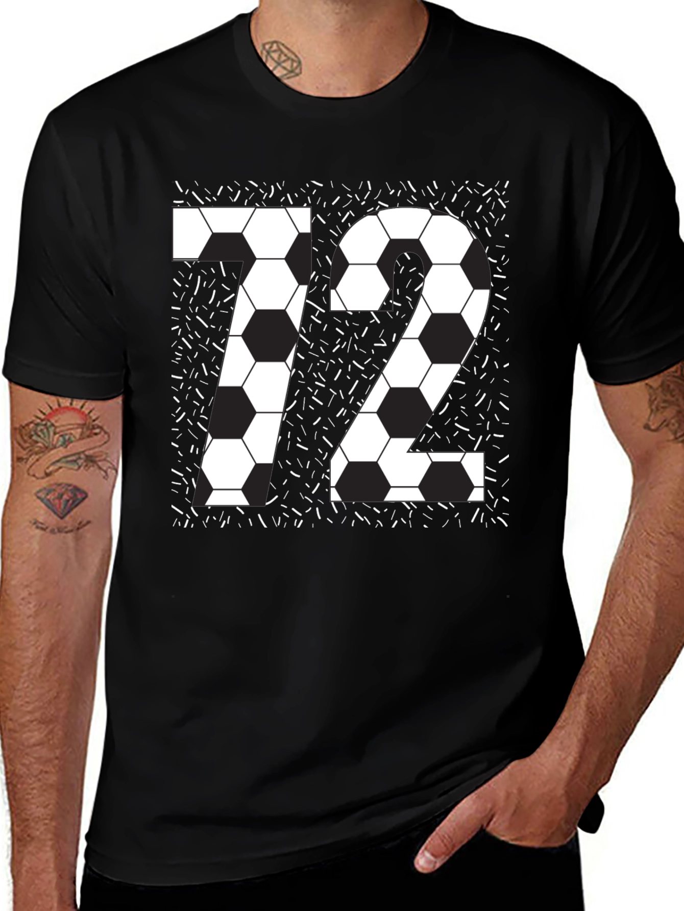 Variant 28 of Soccer Number 72 Black Graphic Tee