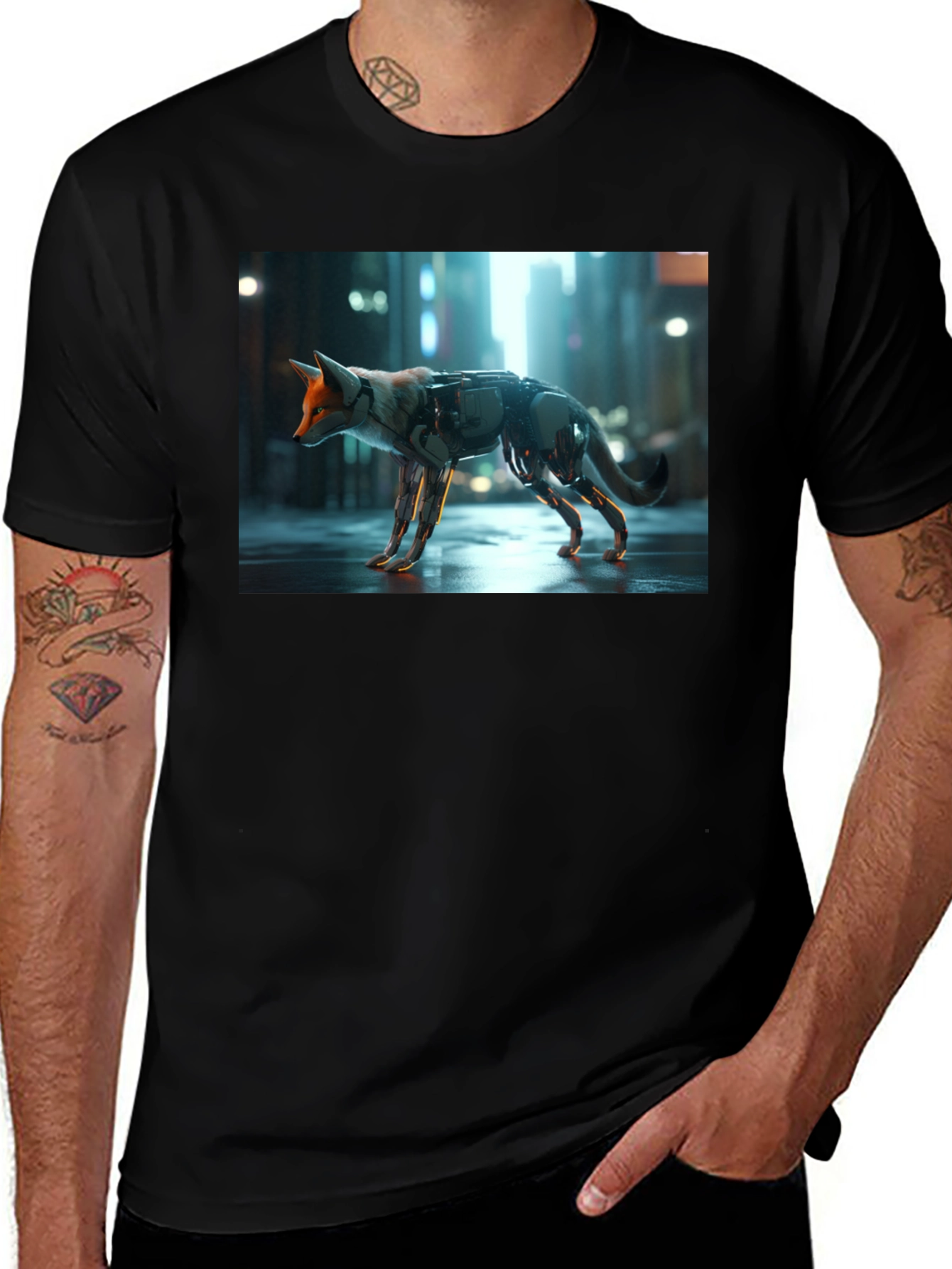 Variant 4 of Cyberpunk Fox T-Shirt - Cool Graphic Tee