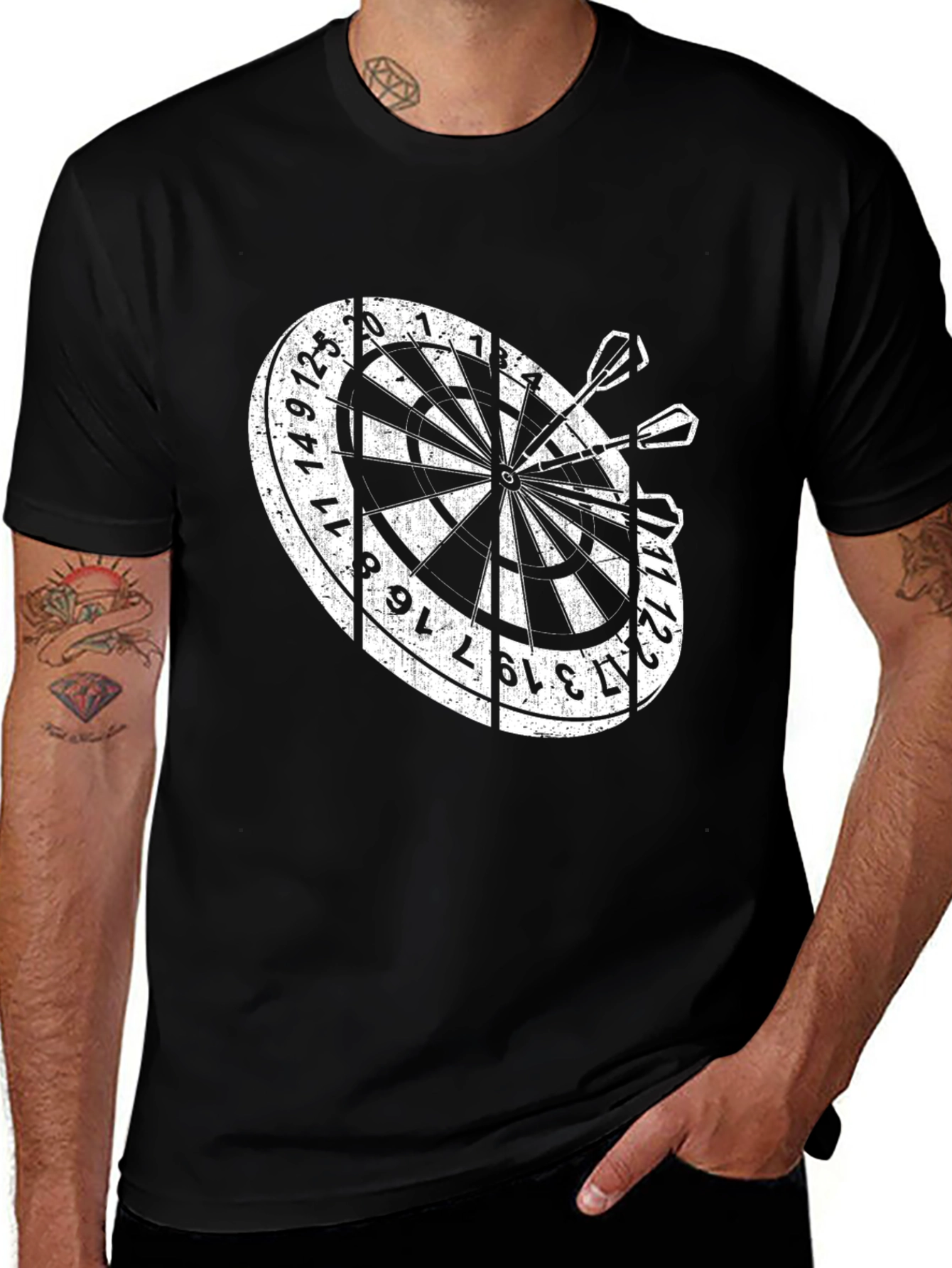 Variant 24 of Dartboard Graphic T-Shirt - Black Cotton Casual Tee