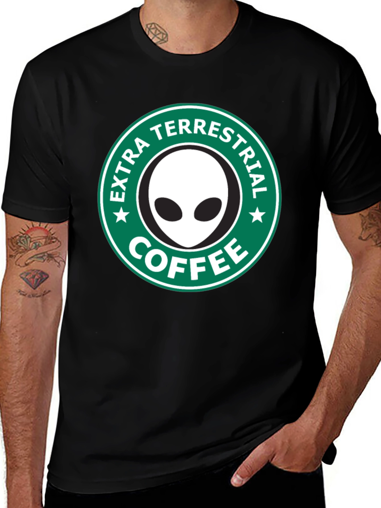 Variant 19 of Extra Terrestrial Coffee T-Shirt - Black Alien Design