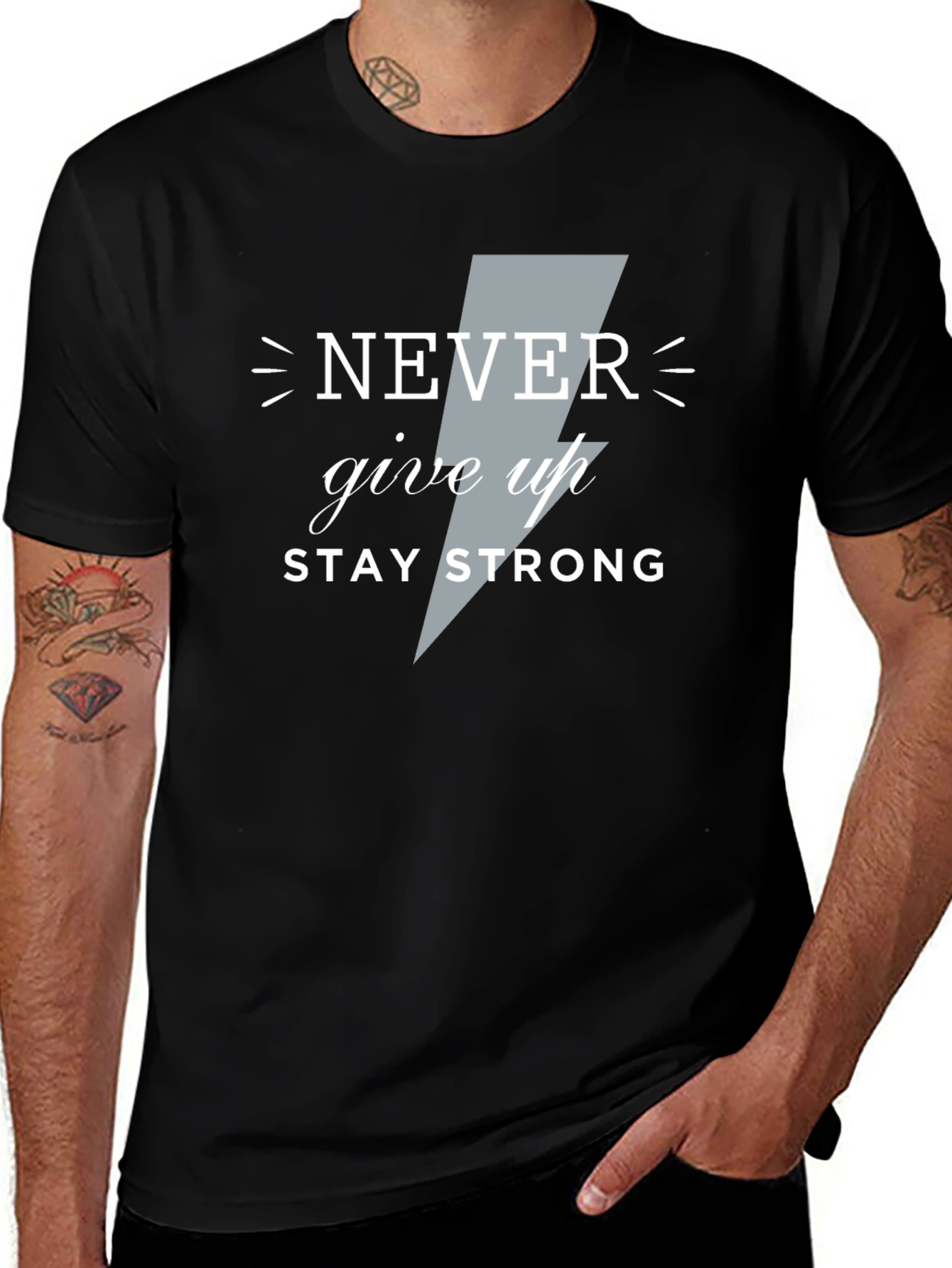 Variant 16 of Motivational 'Never Give Up' Graphic Tee - Black