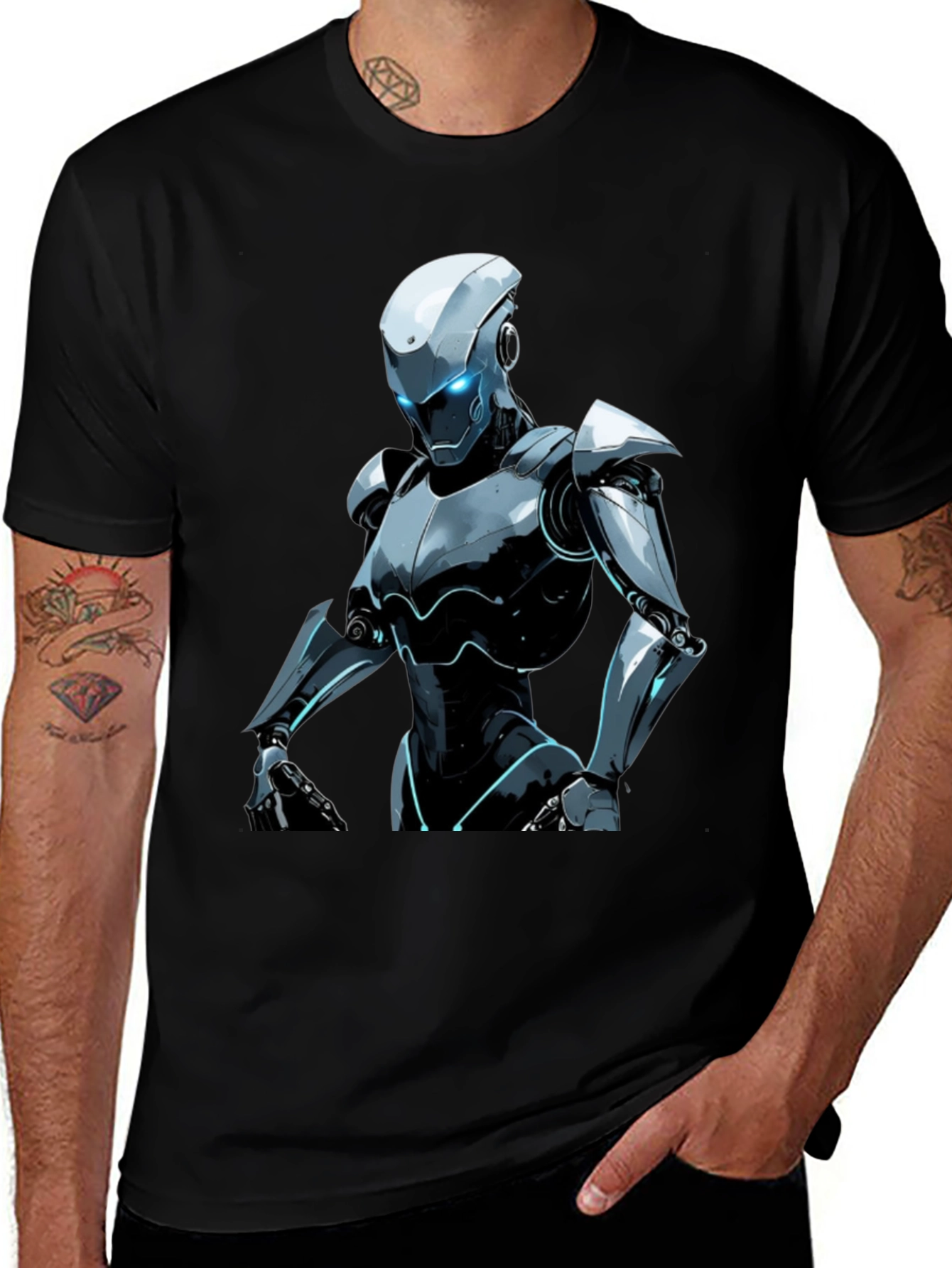 Variant 6 of Futuristic Robot Graphic Tee - Black
