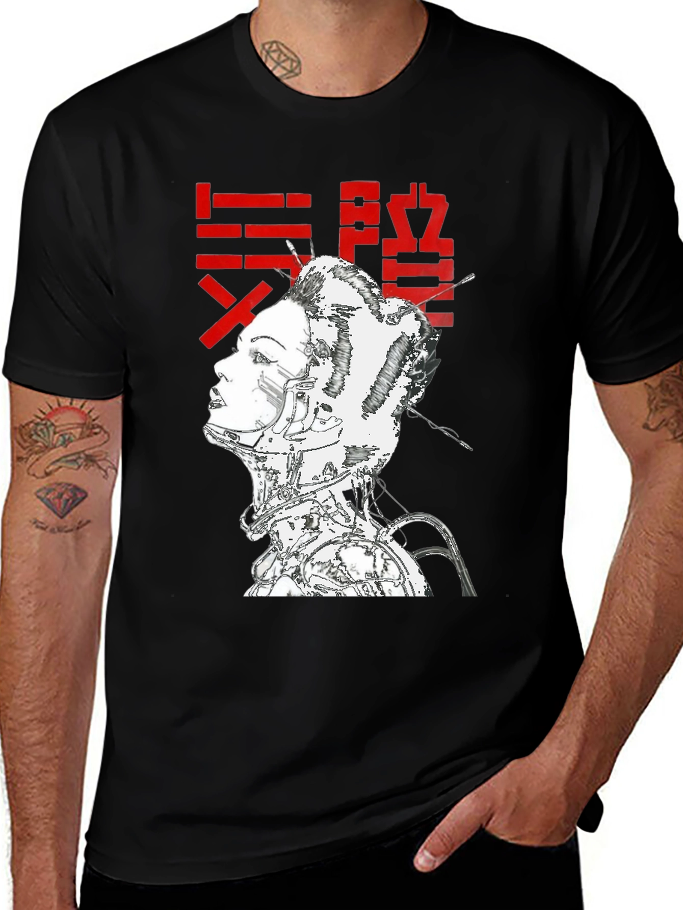 Black Cyberpunk Geisha Graphic T-Shirt - Black main image