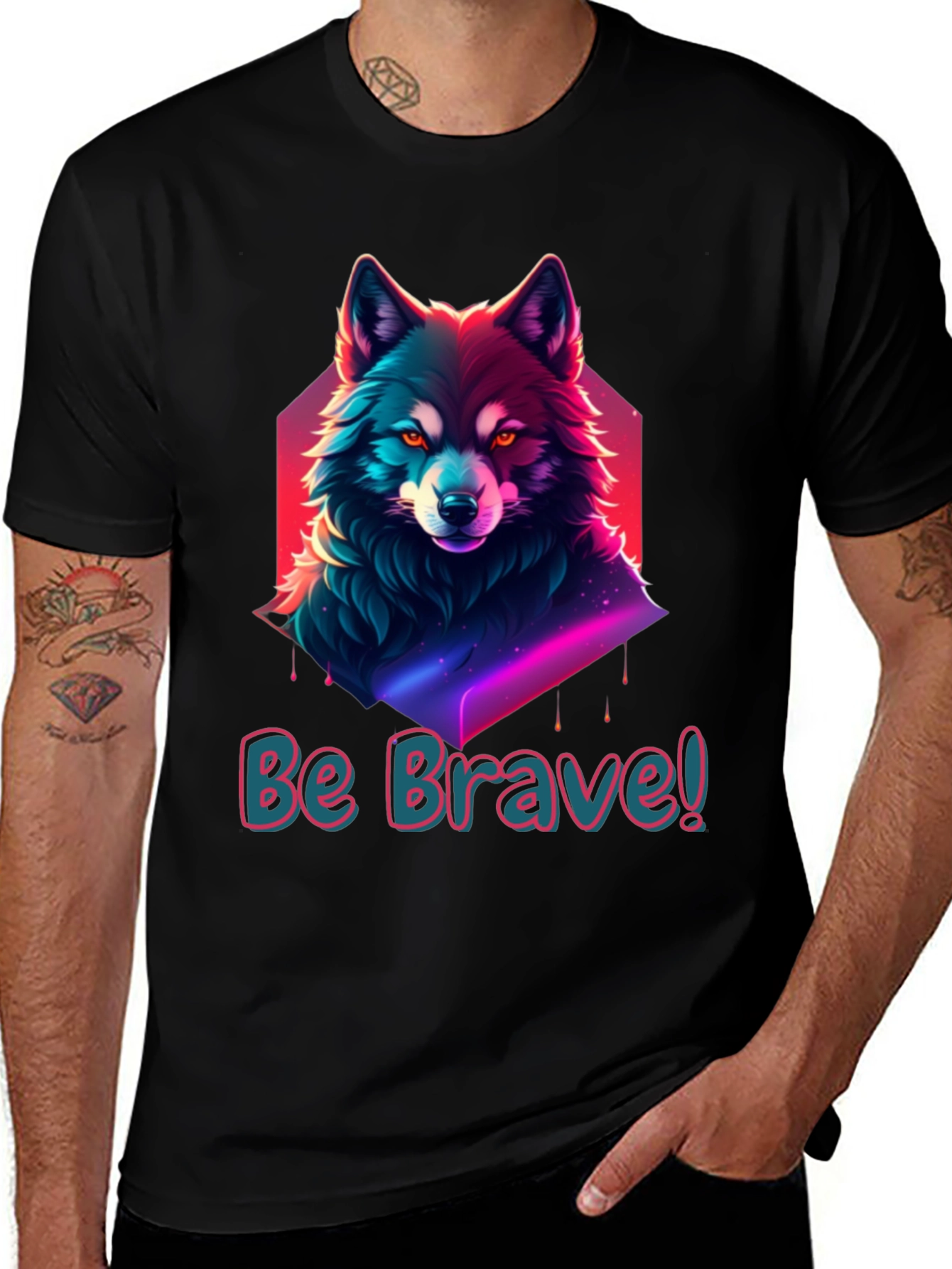 Variant 20 of Be Brave Wolf Graphic Tee - Men's Black T-Shirt