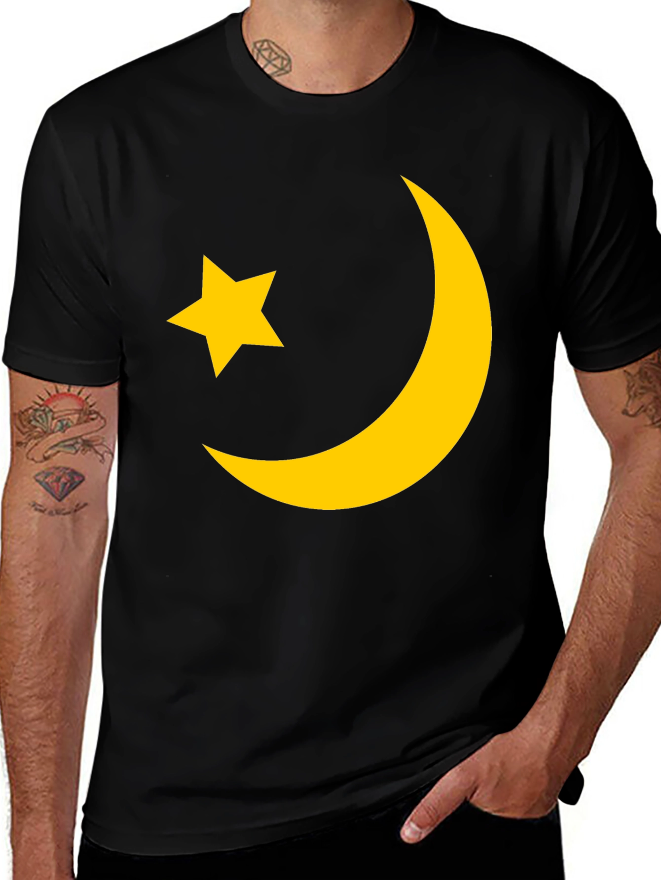 Variant 27 of Black T-Shirt with Crescent Moon and Star Graphic
