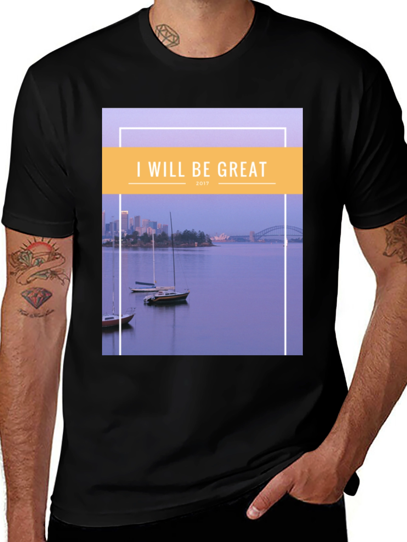 Variant 12 of I Will Be Great T-Shirt: Sydney Harbour Design, Cotton Blend