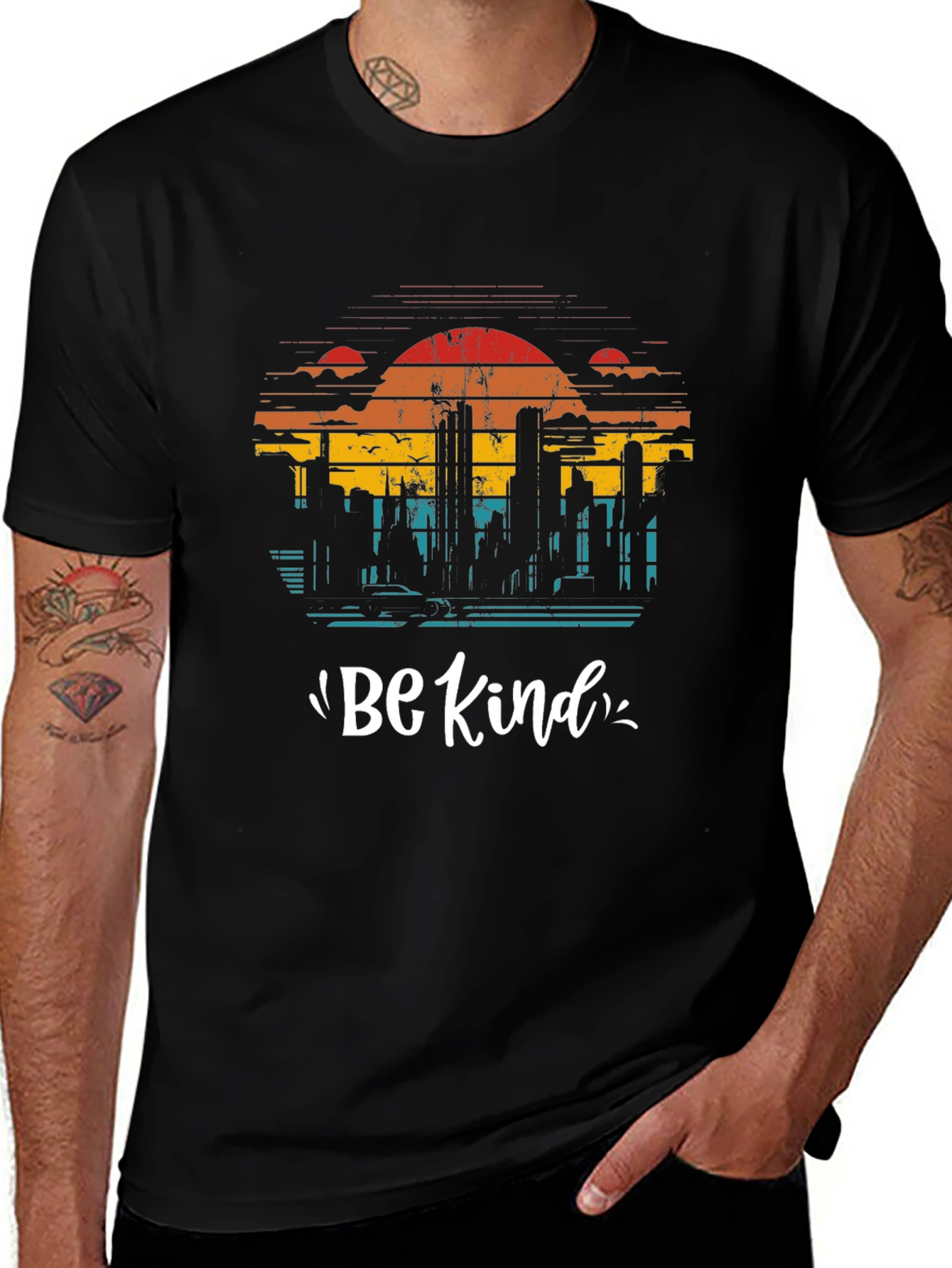 Variant 11 of Retro Cityscape 'Be Kind' Graphic Tee