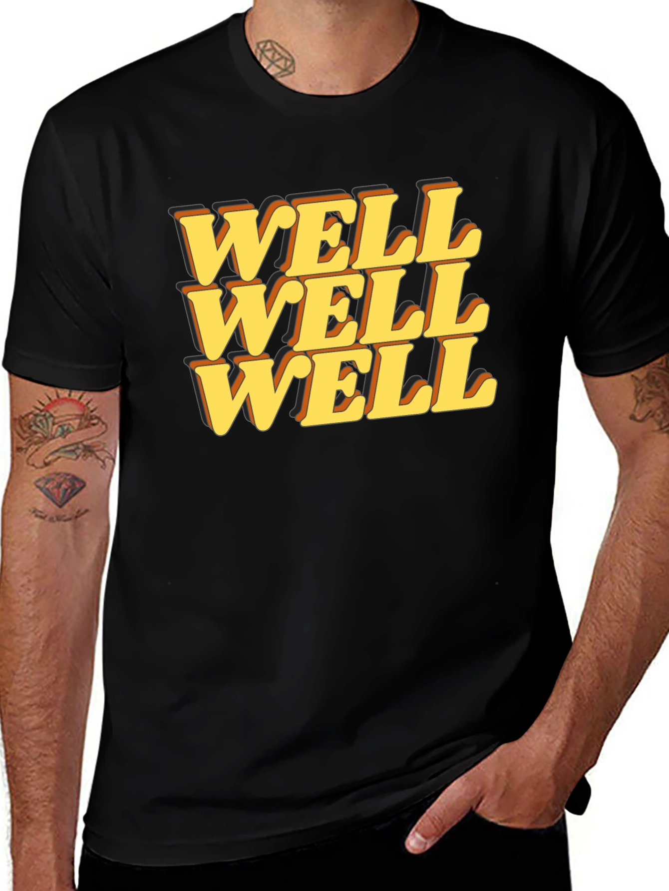 Variant 20 of Retro 'Well Well Well' Graphic Tee - Soft Black Cotton T-Shirt