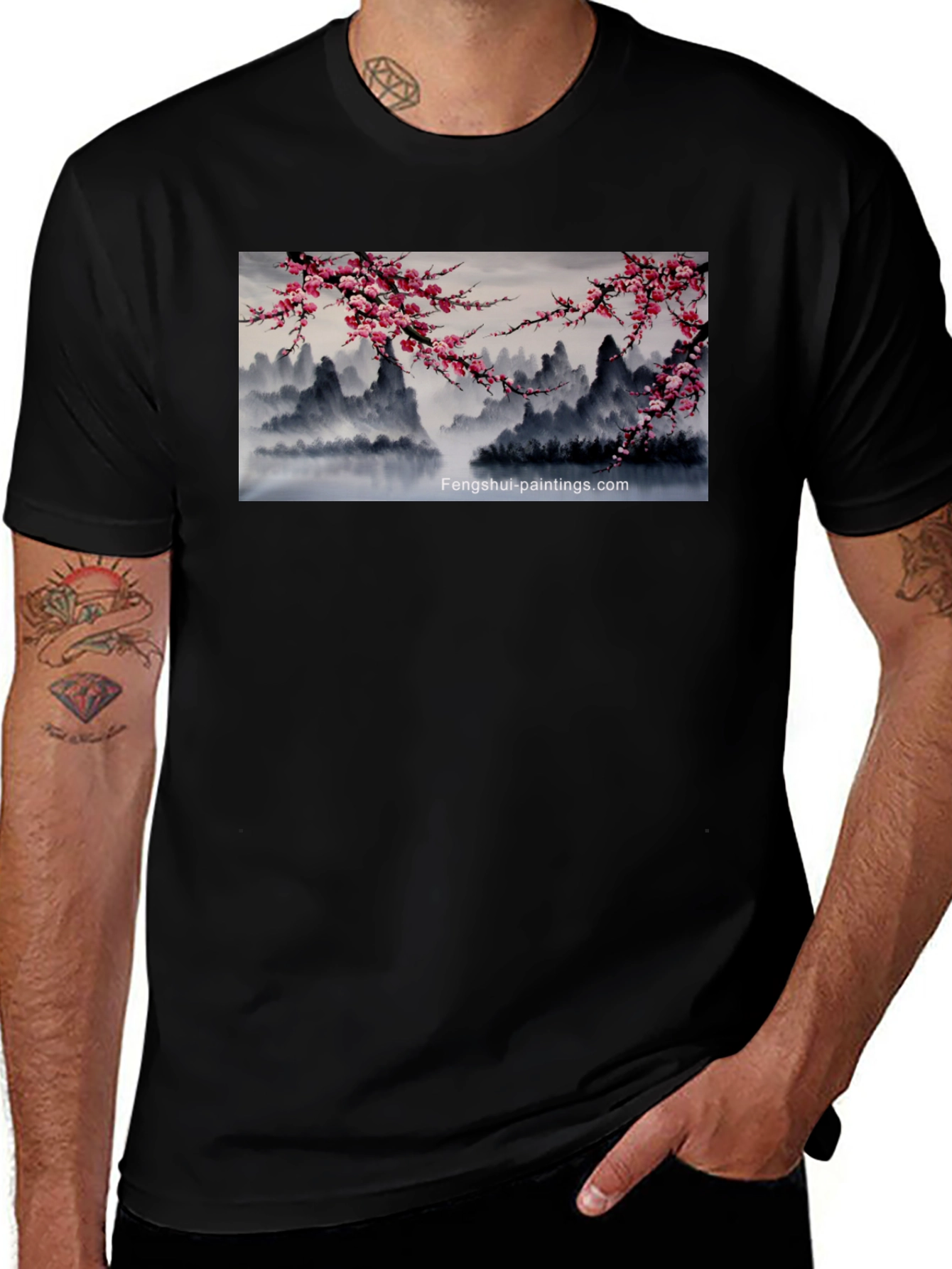 Variant 20 of Artistic Asian Landscape Graphic Tee - Black