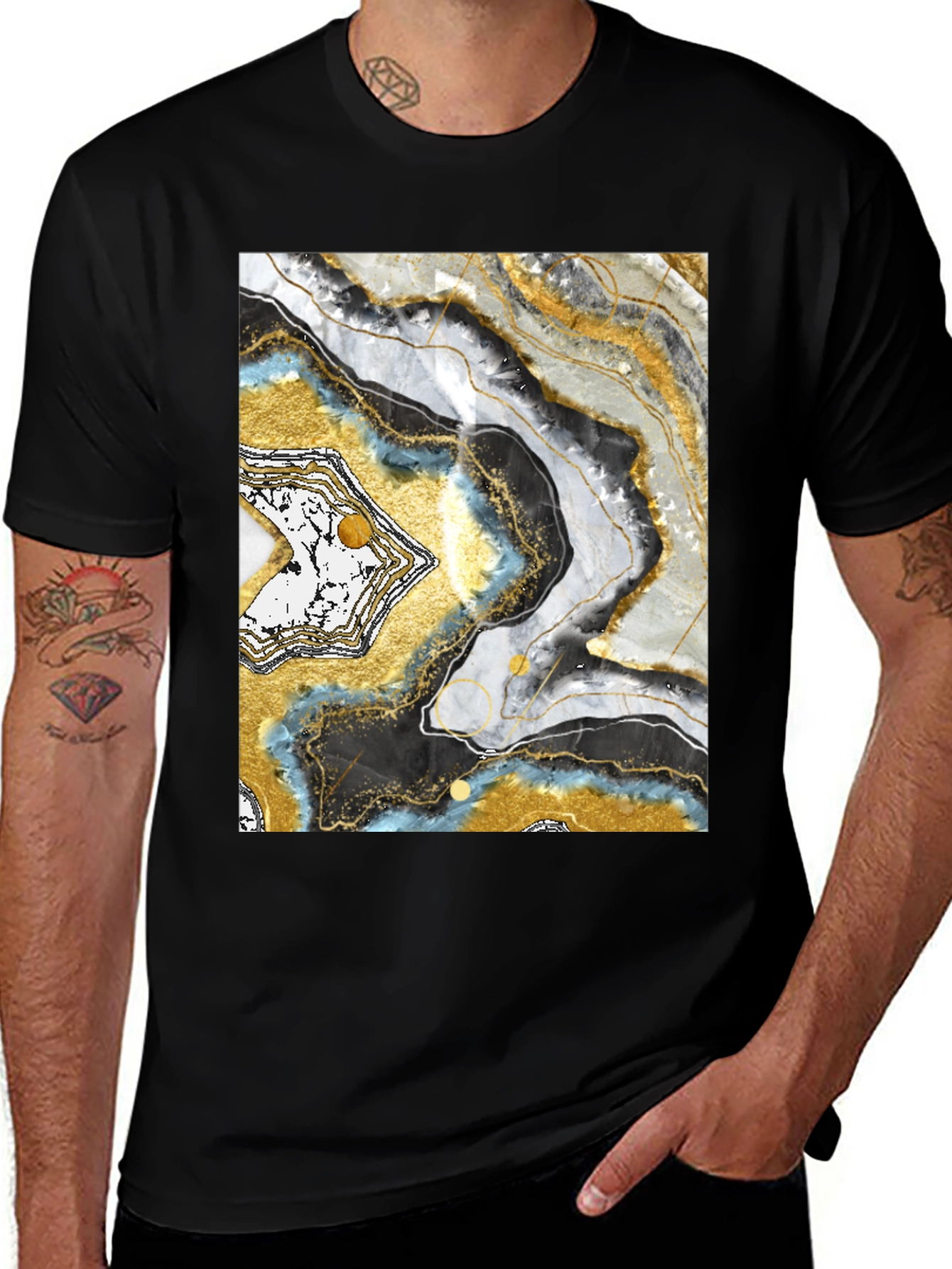 Variant 13 of Abstract Geode Print Black T-Shirt
