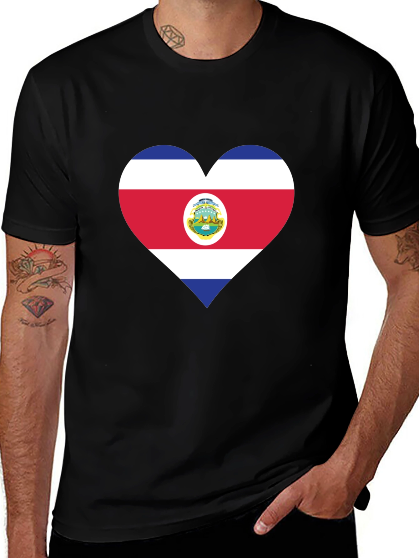 Variant 21 of Costa Rica Flag Heart T-Shirt - Black Cotton Tee