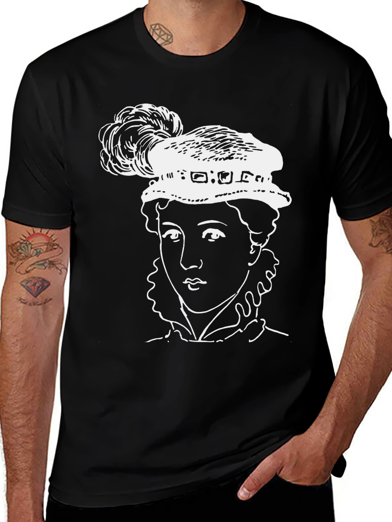 Variant 2 of Black T-Shirt with Elizabethan Woman Graphic