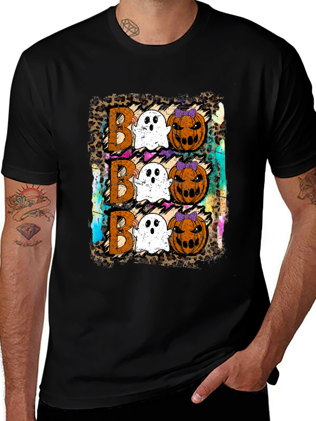Boo Halloween T-Shirt with Ghosts and Pumpkins