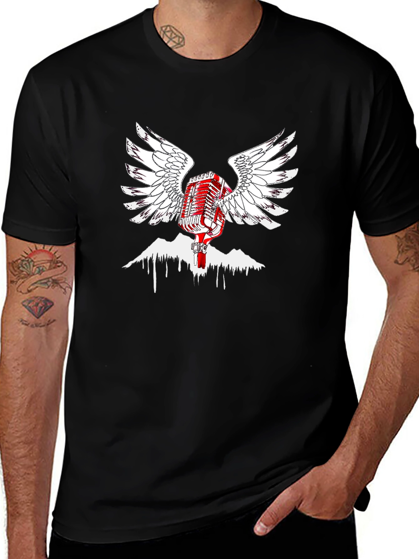 Variant 28 of Retro Microphone Wings Black T-Shirt