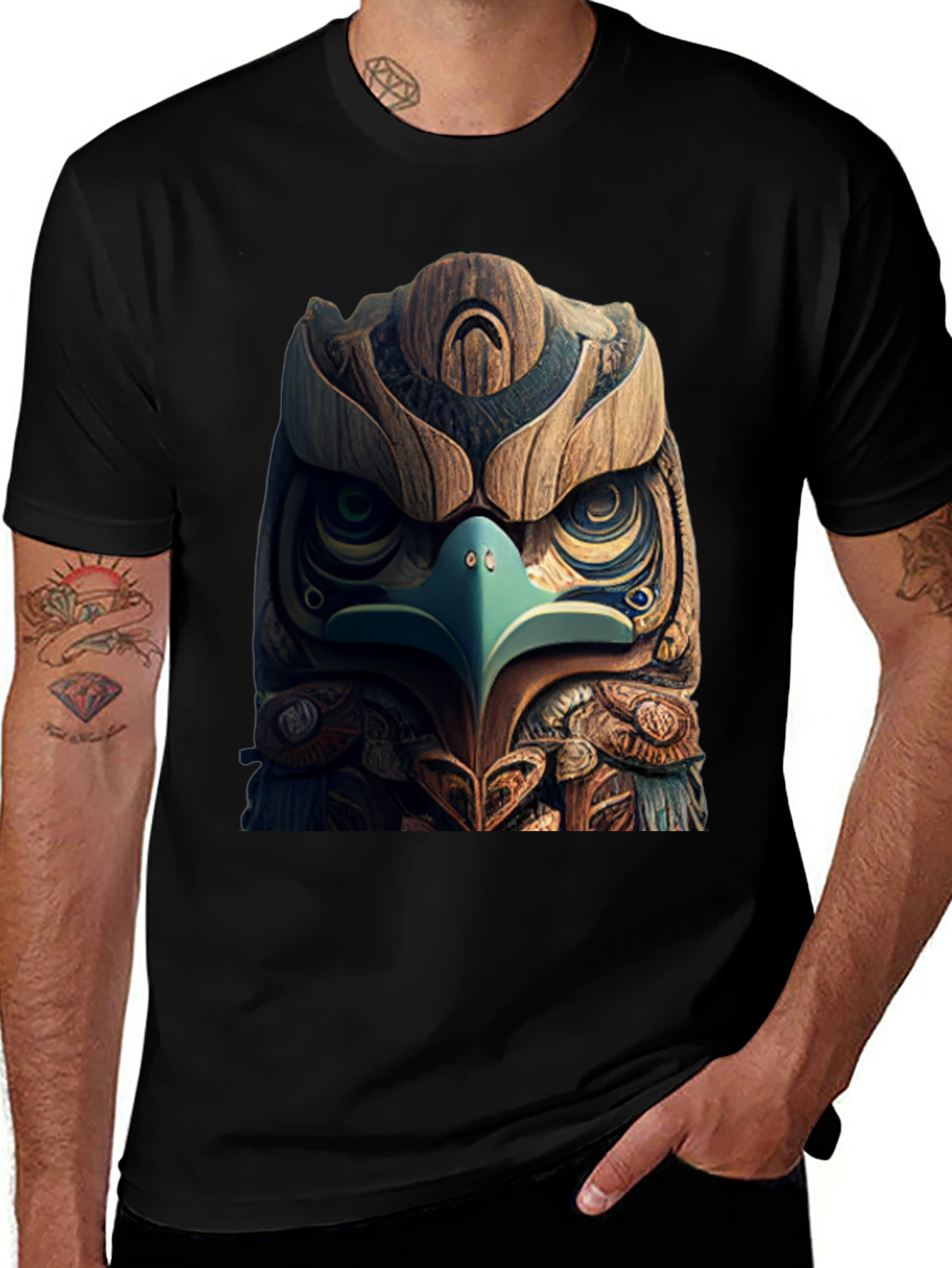 Variant 2 of Carved Eagle Head Graphic Tee - Unique Design