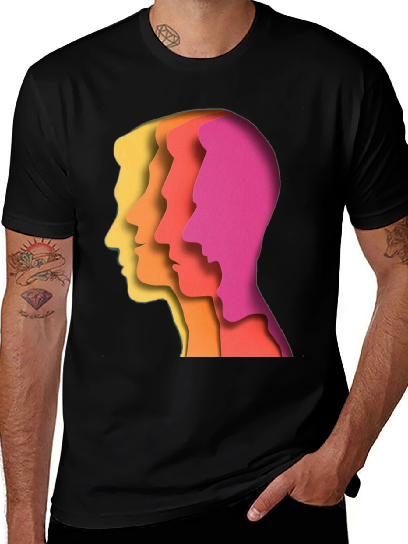 Variant 11 of Abstract Faces Graphic Tee - Men's Black T-Shirt