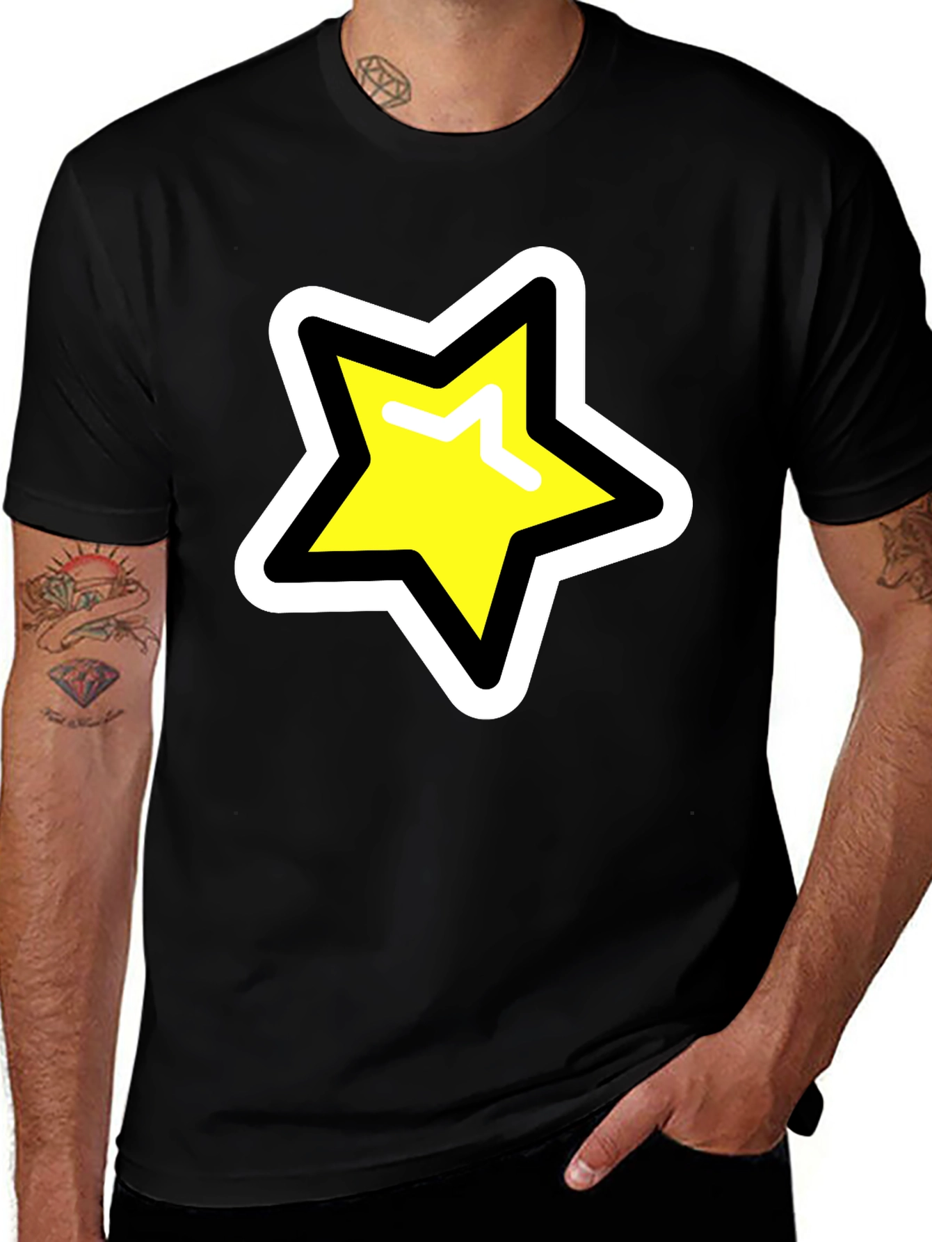 Variant 25 of Star Graphic T-Shirt - Black Cotton Blend Casual Tee
