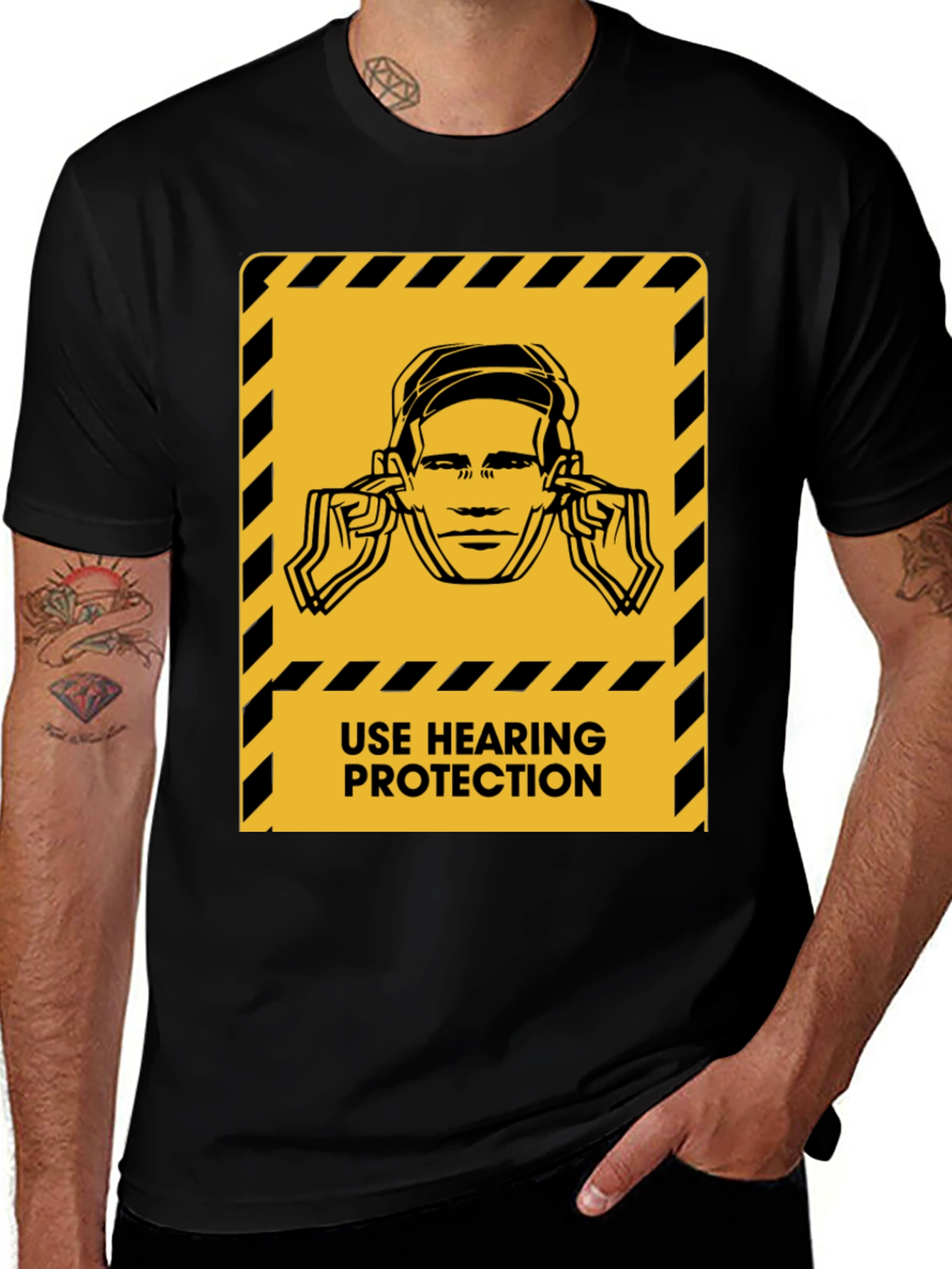 Hearing Protection Warning Black T-Shirt