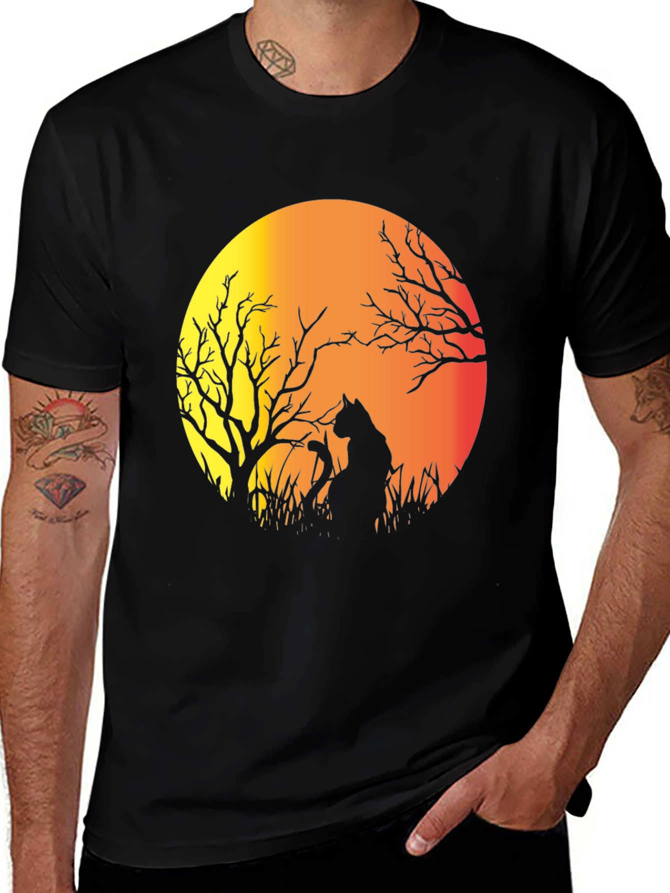 Variant 18 of Halloween Cat Silhouette Moon Graphic Tee