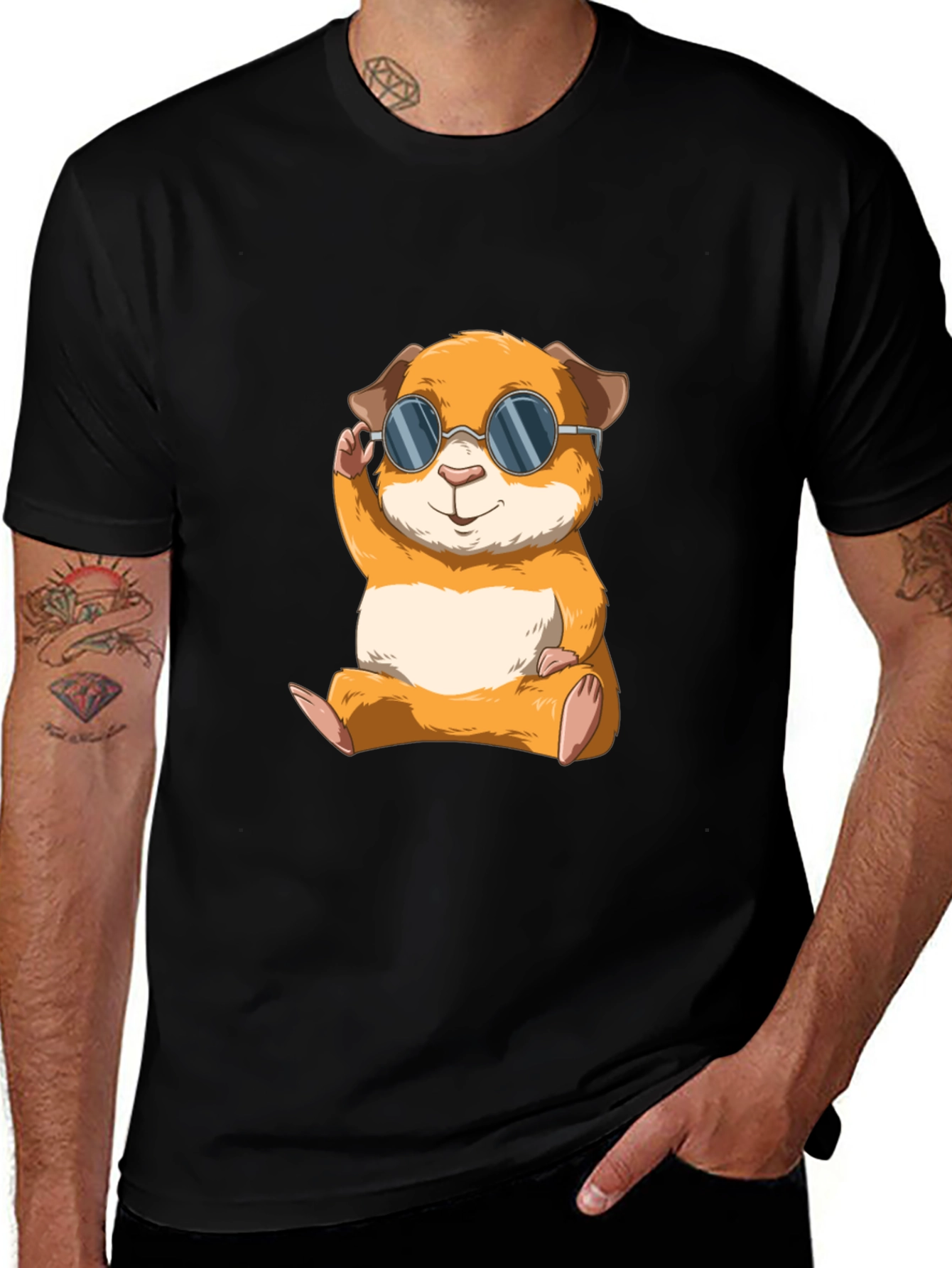 Variant 27 of Cool Hamster Graphic Tee - Black Cotton T-Shirt