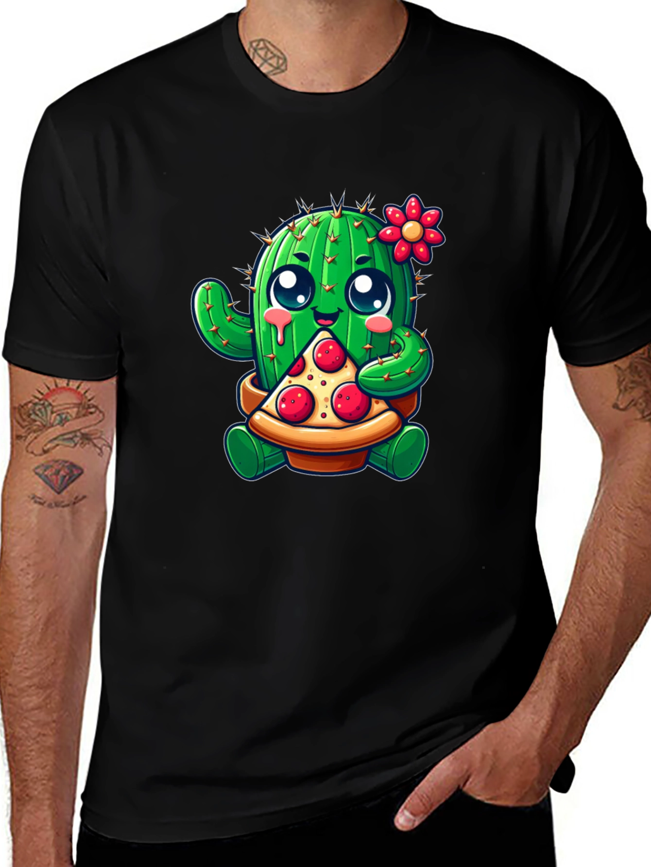 Variant 26 of Cactus Pizza Lover Black T-Shirt