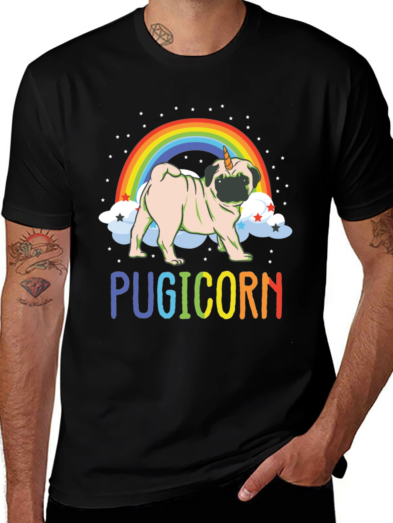 Variant 24 of Pugicorn T-Shirt - Rainbow Unicorn Pug Tee