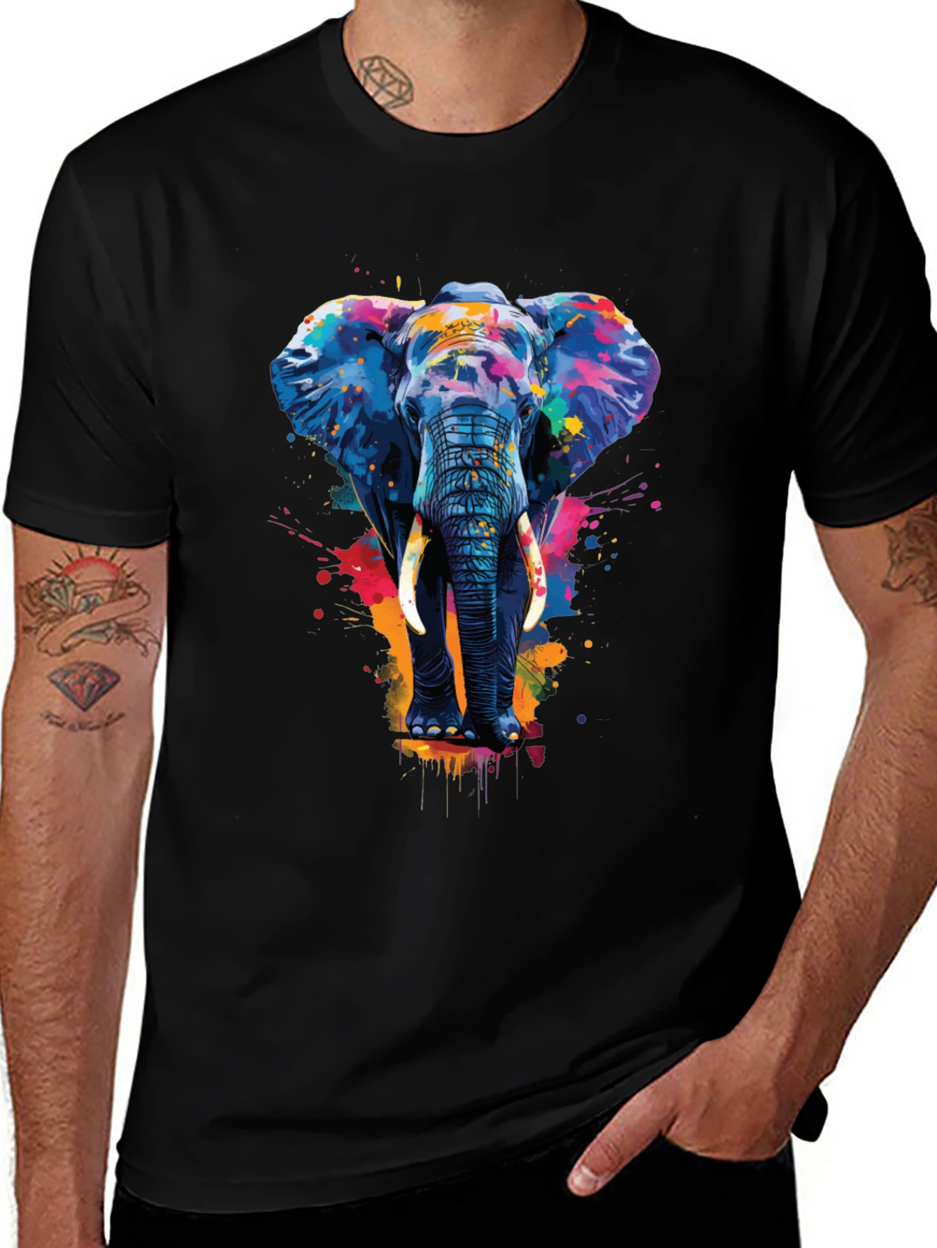 Variant 7 of Vibrant Elephant Graphic Tee - Artistic Design