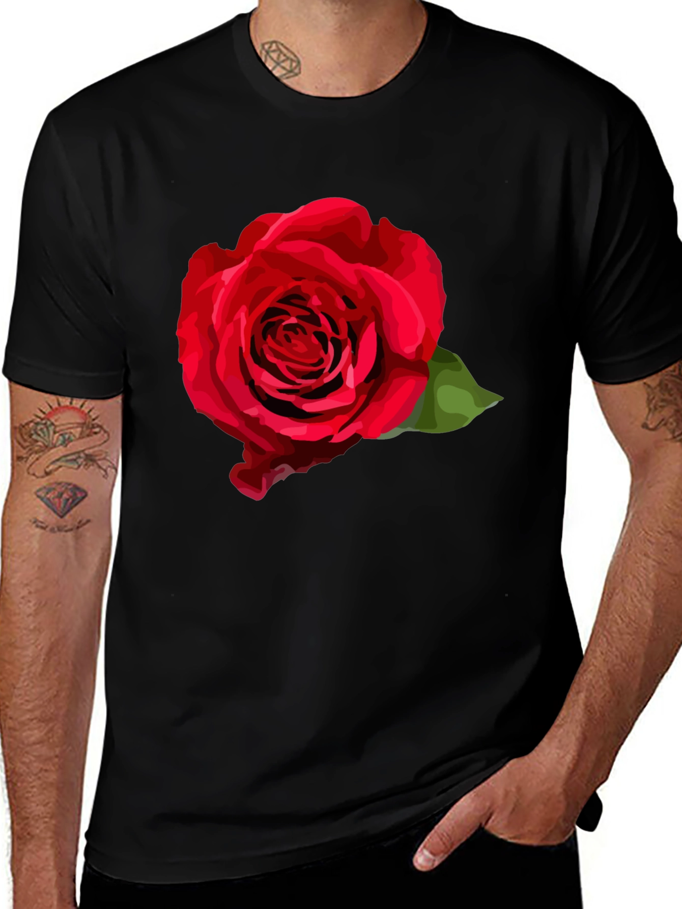 Variant 16 of Red Rose Graphic T-Shirt - Stylish Black Tee
