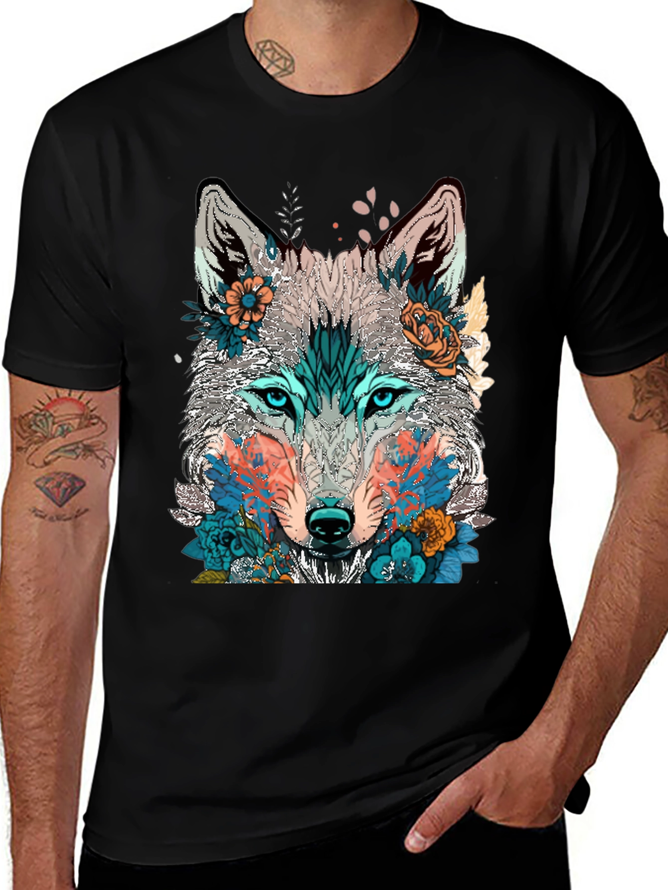 Variant 18 of Wolf Floral Graphic Tee - Artistic Design, Comfortable Fit