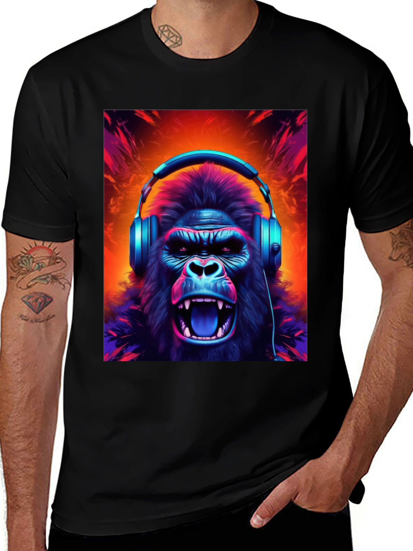 Variant 12 of Vibrant Gorilla Headphones Graphic Tee