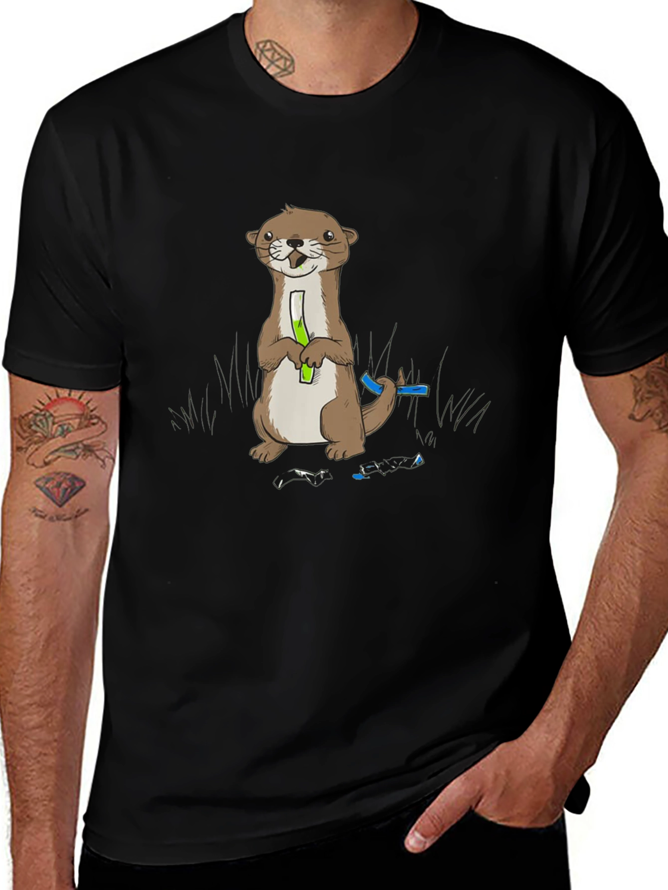 Variant 15 of Cute Otter Holding Test Tube Black T-Shirt