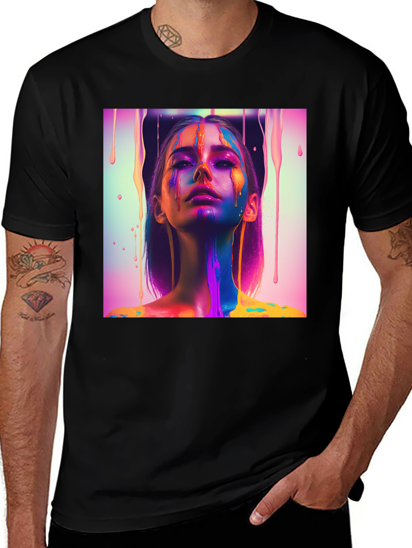 Variant 6 of Vibrant Art Print Black Tee - Express Yourself!