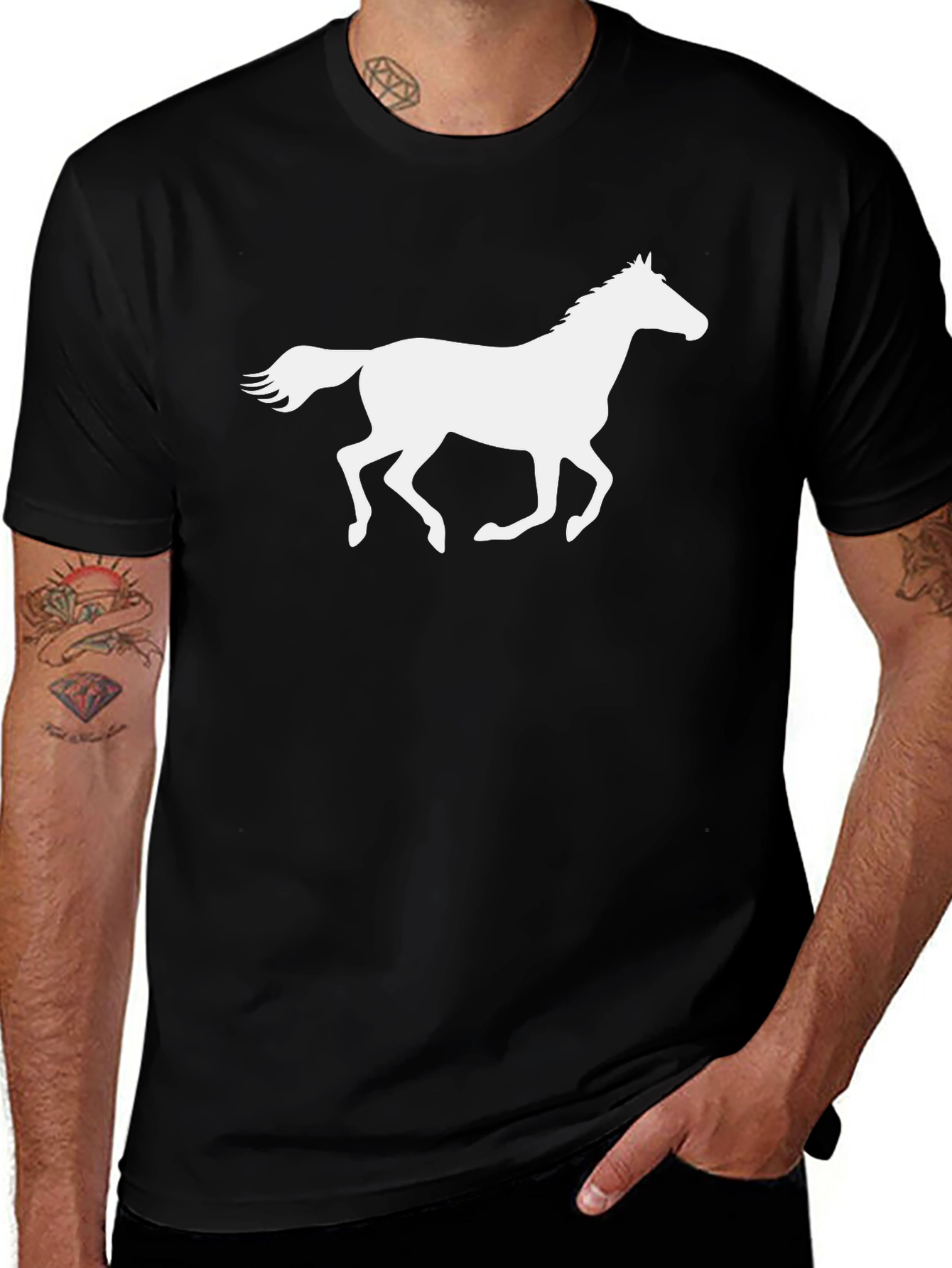 Variant 30 of Black T-Shirt with White Horse Graphic