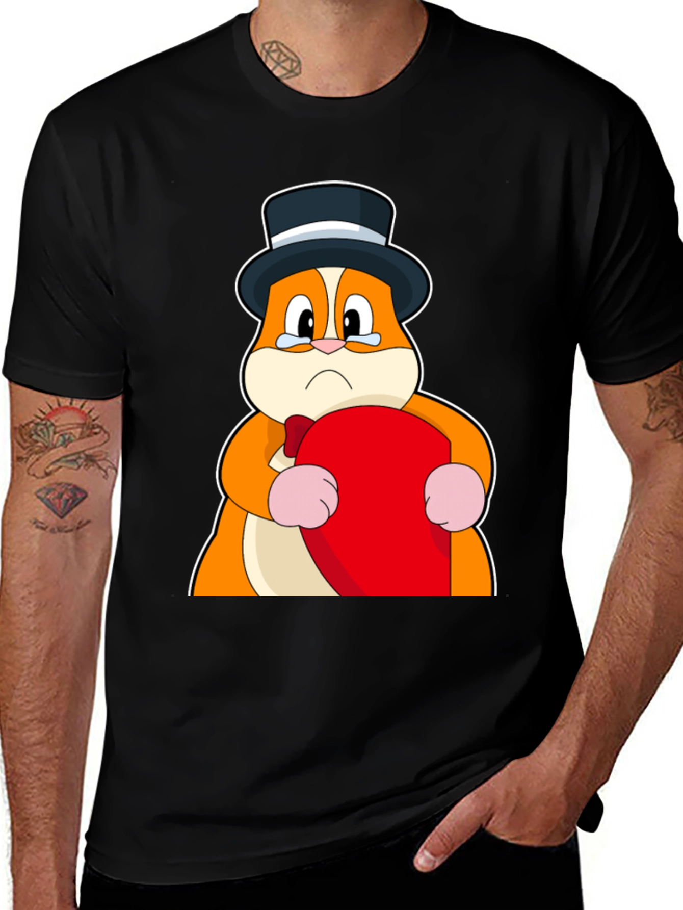 Sad Hamster Top Hat Graphic T-Shirt