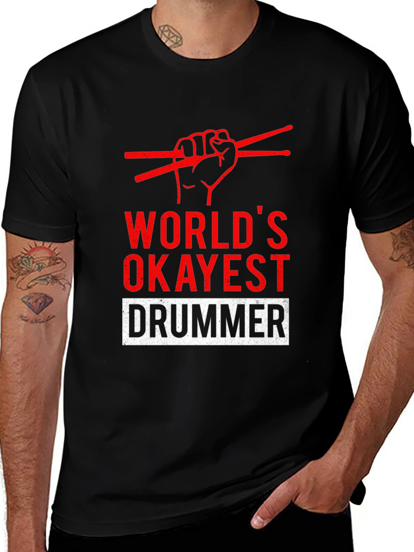 Variant 26 of World's Okayest Drummer T-Shirt - Funny Musician Tee