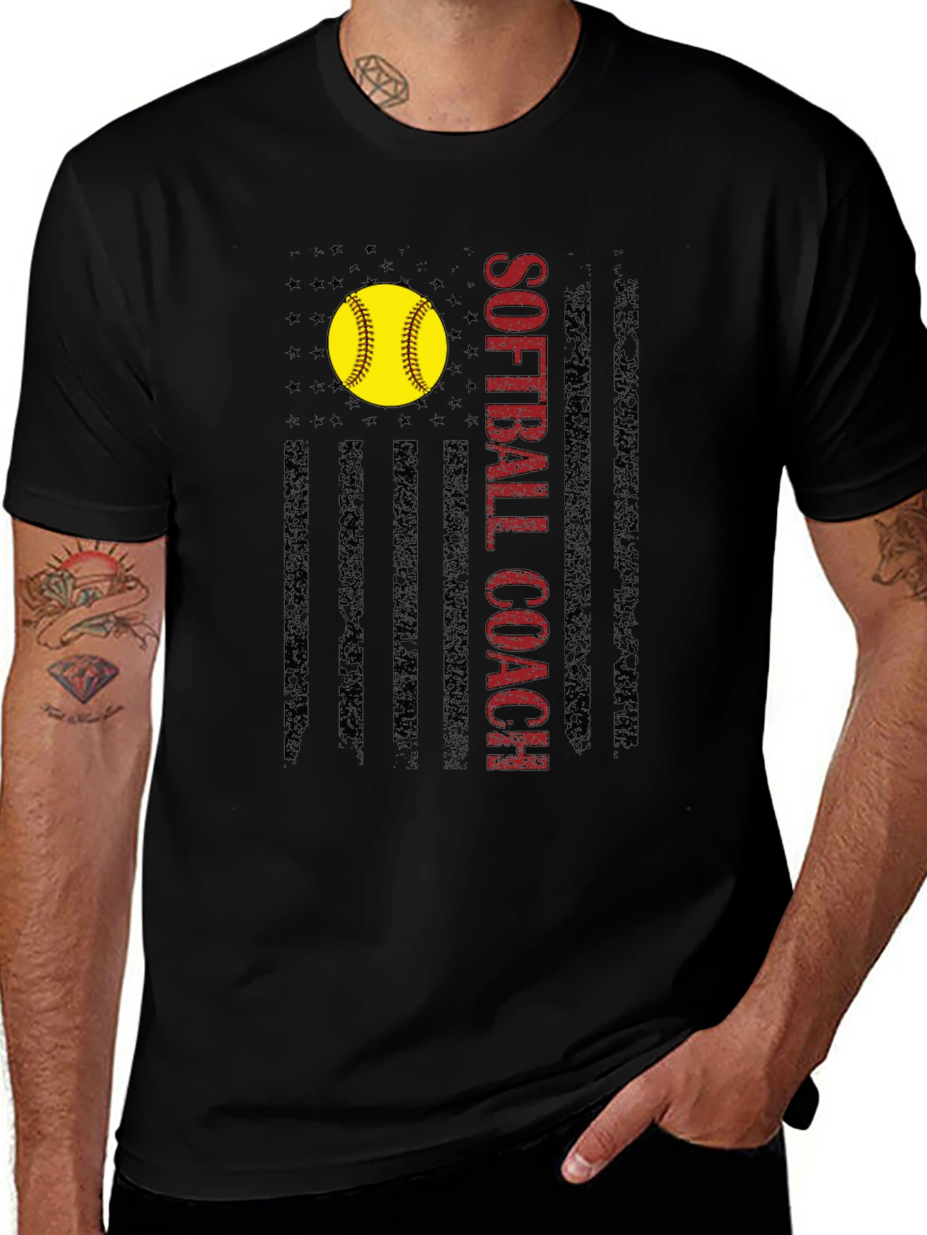 Variant 12 of Softball Coach T-Shirt - American Flag Design