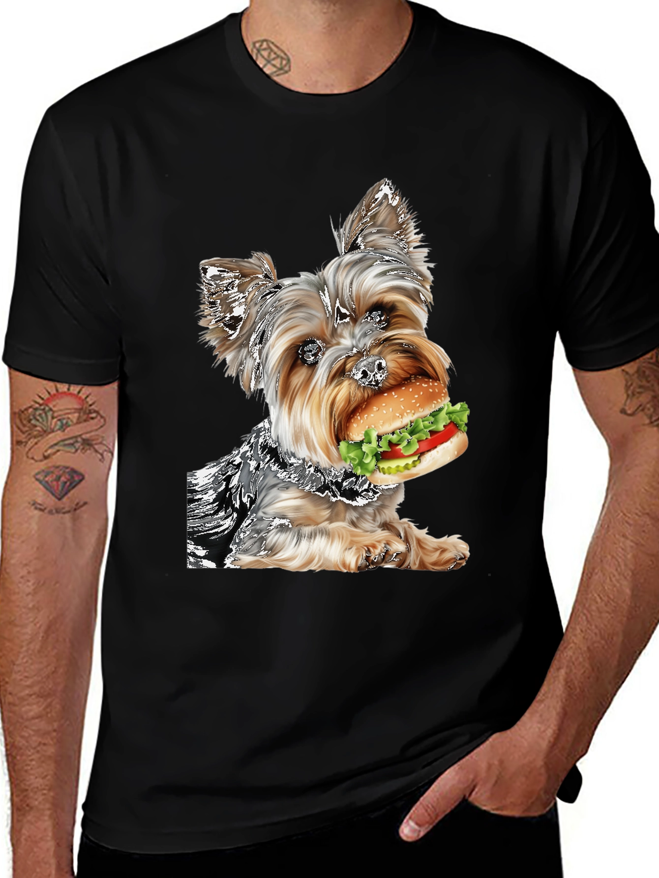Yorkie Dog Burger T-Shirt Funny Pet Lover Tee