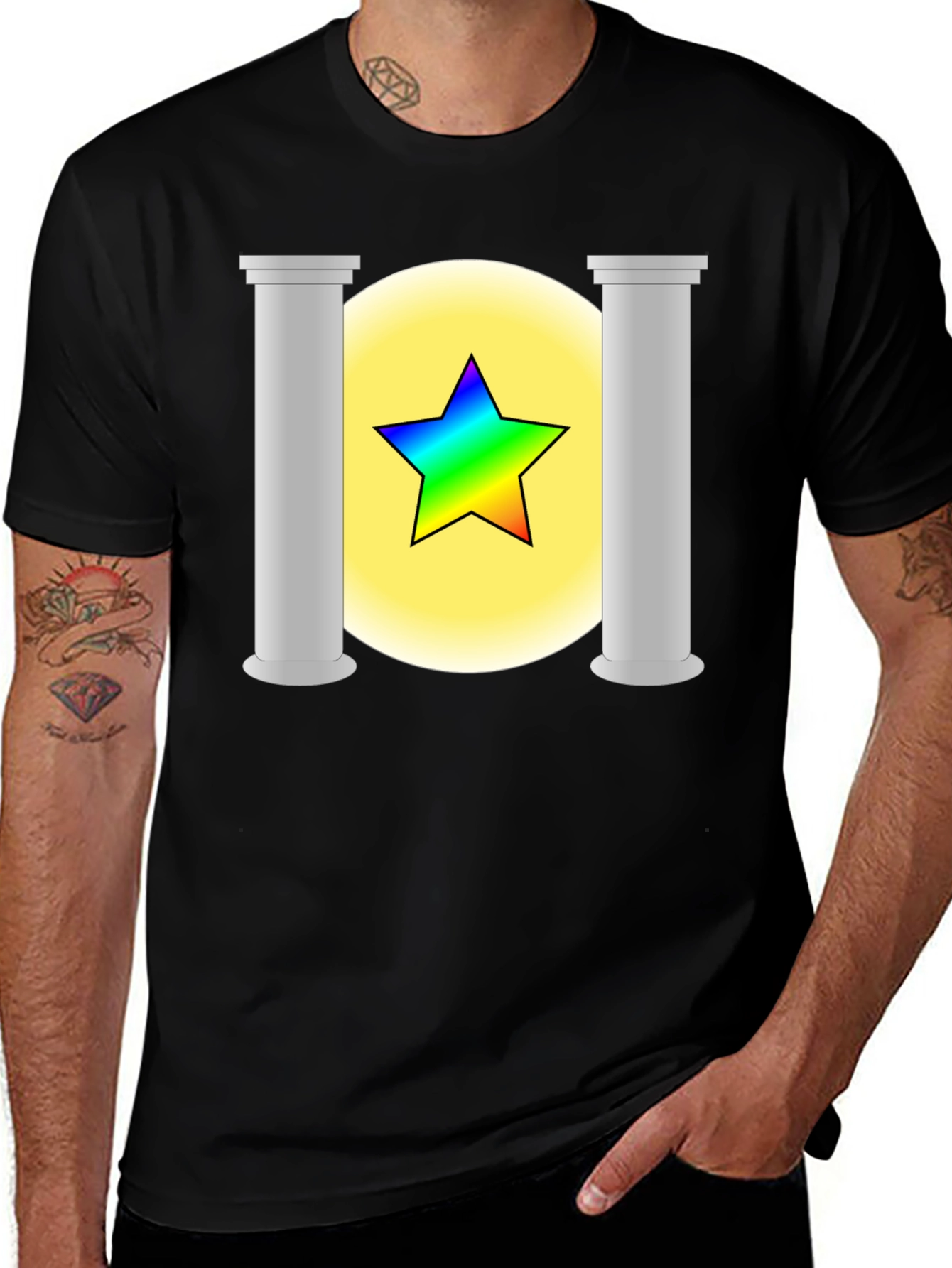 Variant 23 of Rainbow Star Columns Black Graphic Tee