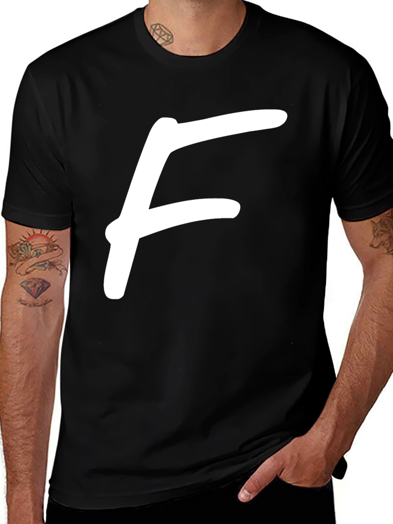 Variant 6 of Men's Black T-Shirt with White F
