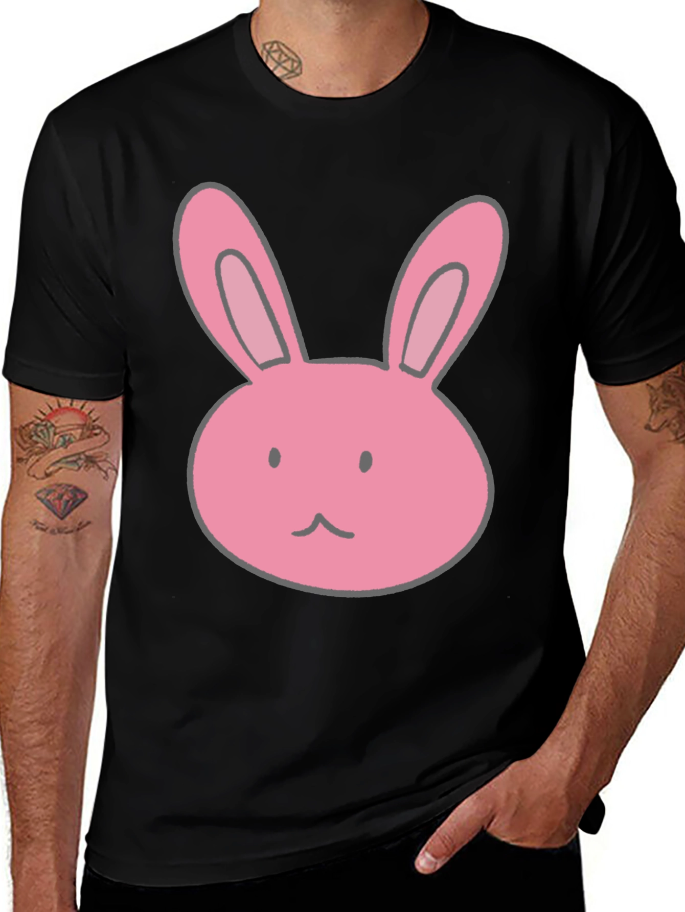 Variant 24 of Bunny Graphic Tee - Black Cotton Casual Shirt