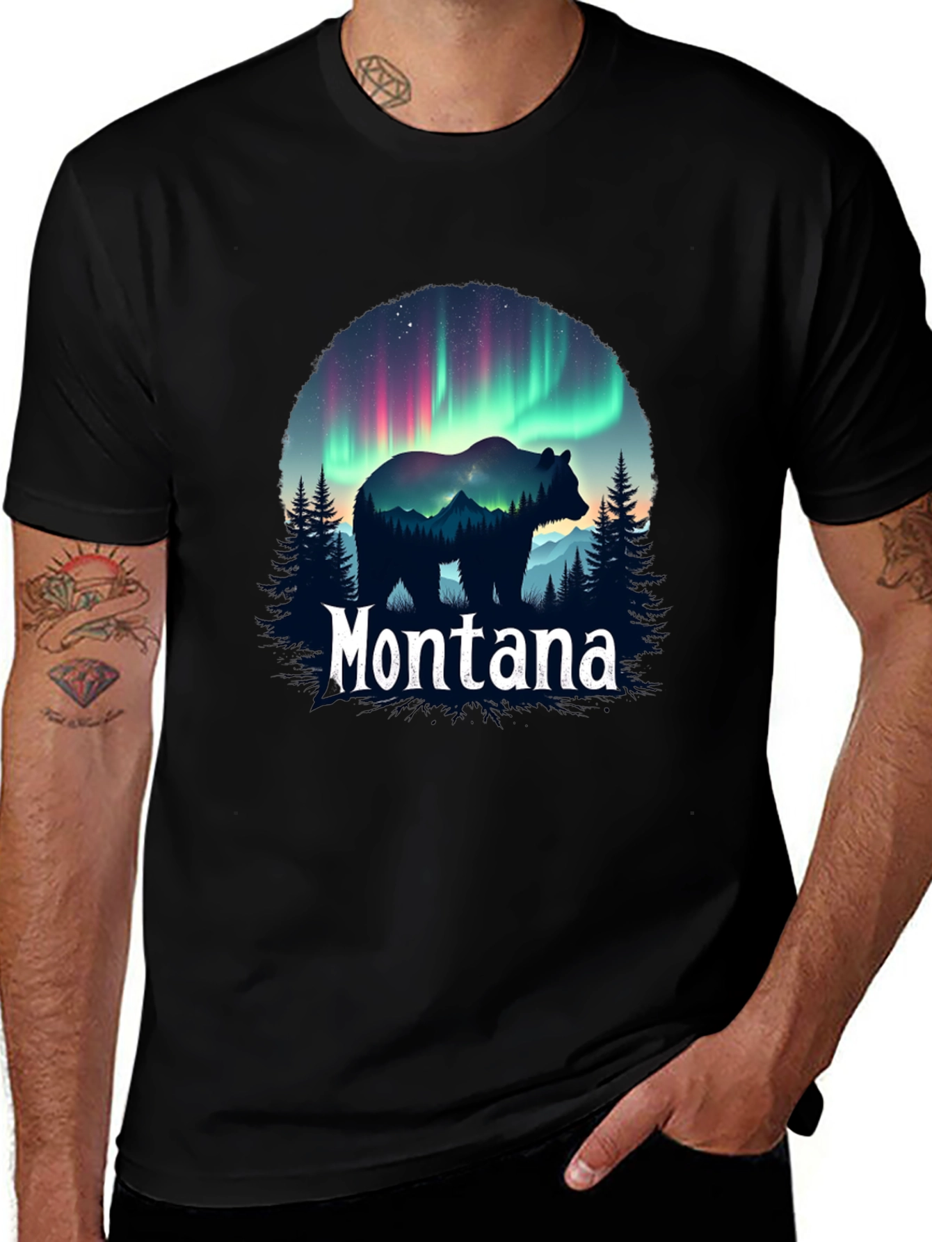 Variant 3 of Montana Bear Aurora Borealis Graphic T-Shirt