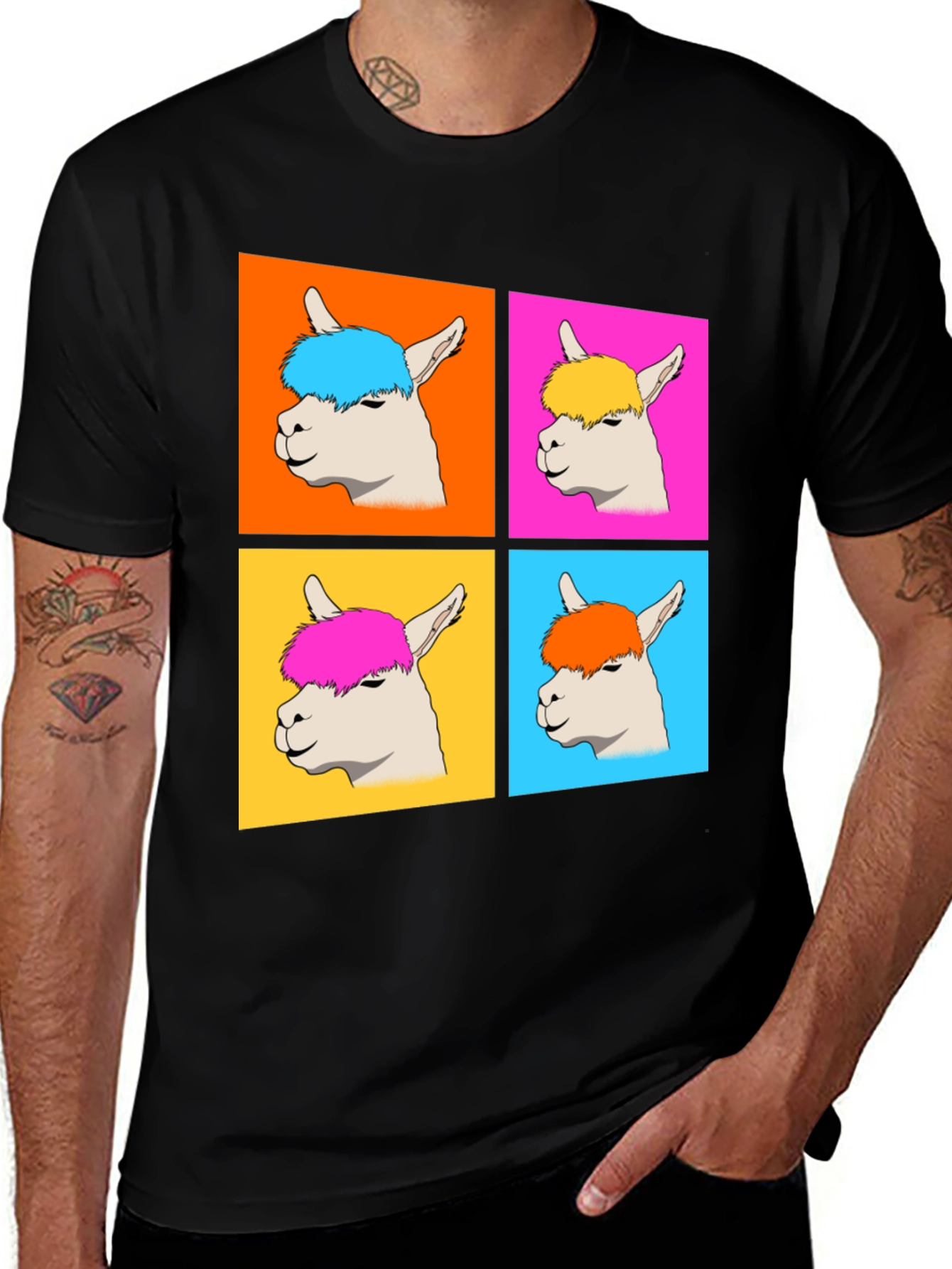 Variant 16 of Pop Art Llama Graphic Tee - Quirky Black T-Shirt